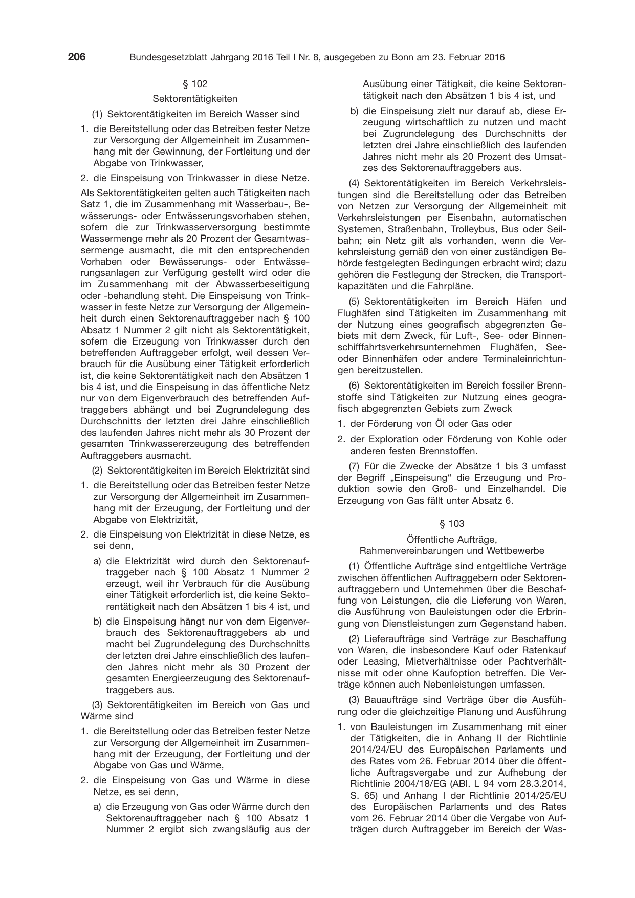 BGBl. 2016, Seite 206 — Originalseite als Abbildung