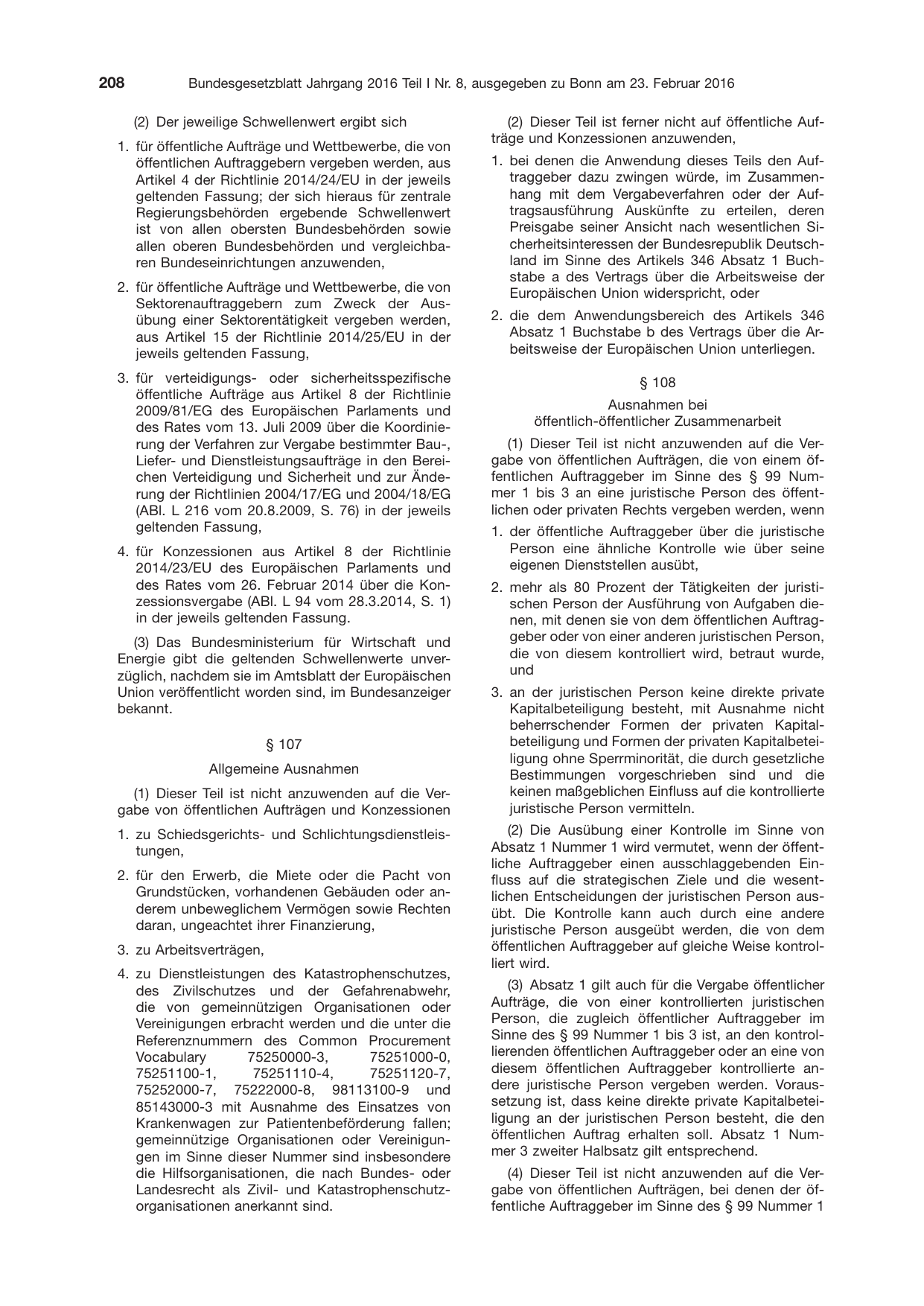 BGBl. 2016, Seite 208 — Originalseite als Abbildung