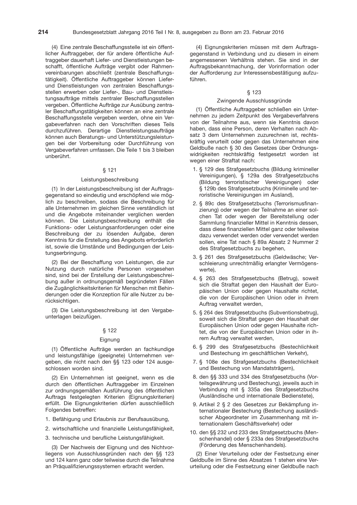 BGBl. 2016, Seite 214 — Originalseite als Abbildung