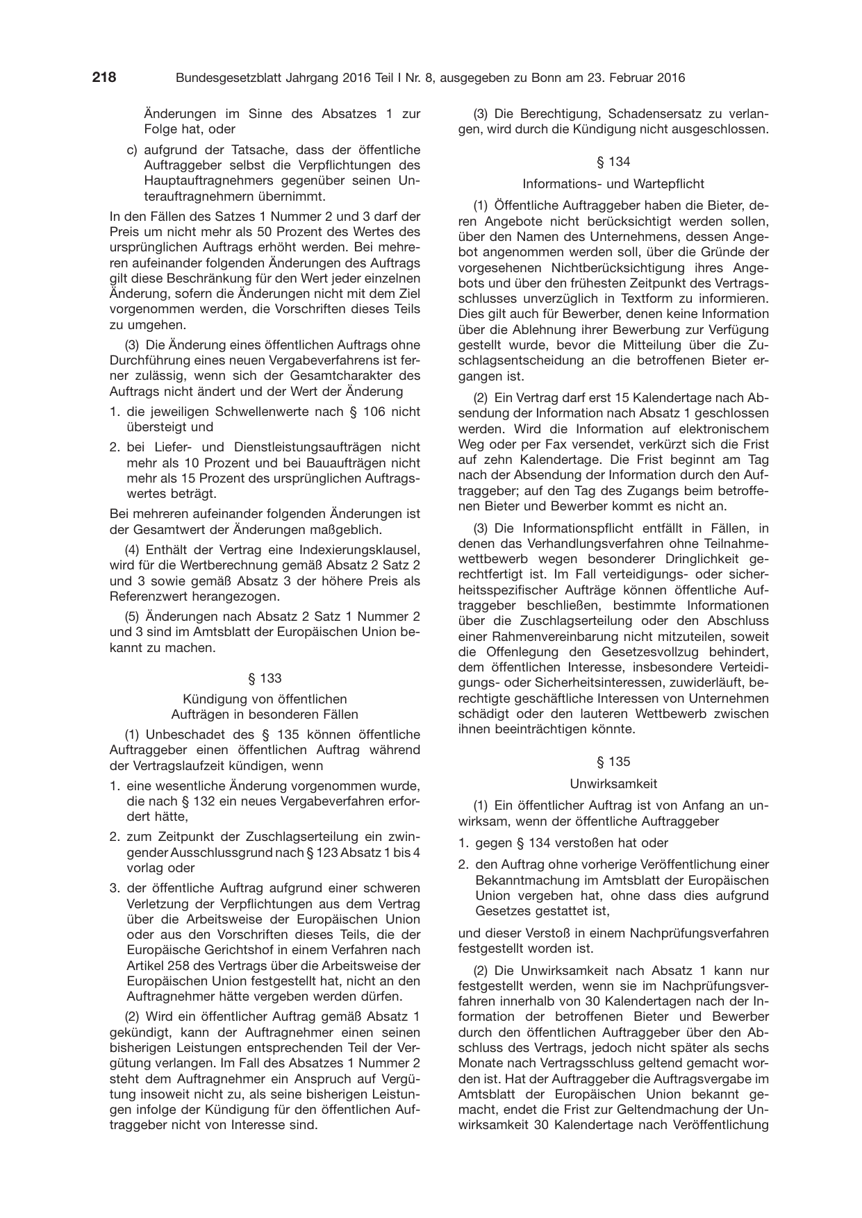 BGBl. 2016, Seite 218 — Originalseite als Abbildung