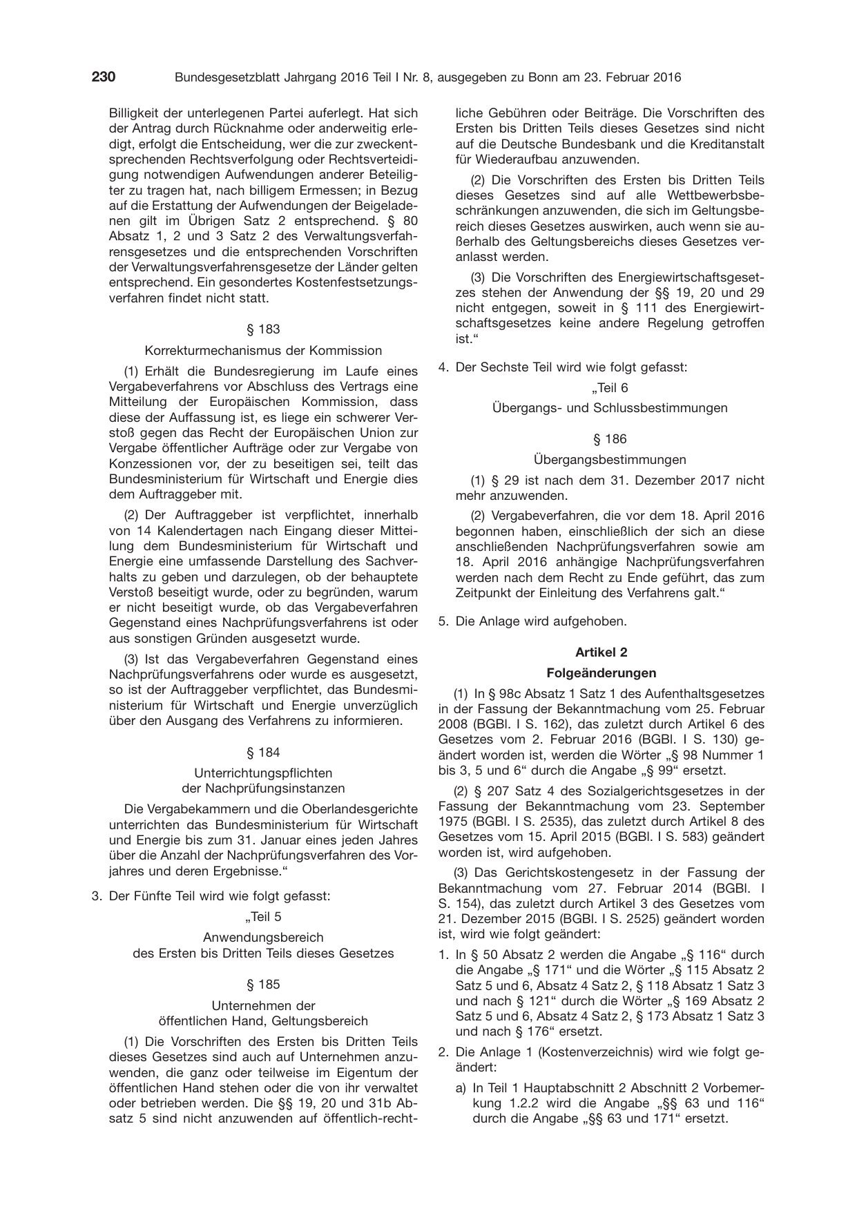 BGBl. 2016, Seite 230 — Originalseite als Abbildung