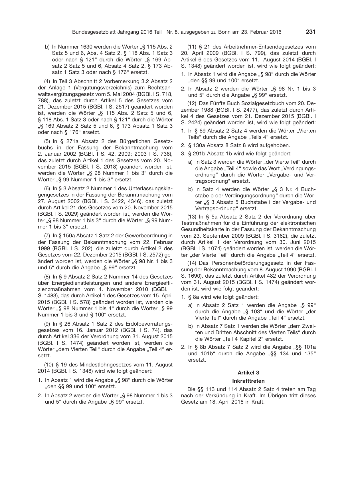 BGBl. 2016, Seite 231 — Originalseite als Abbildung
