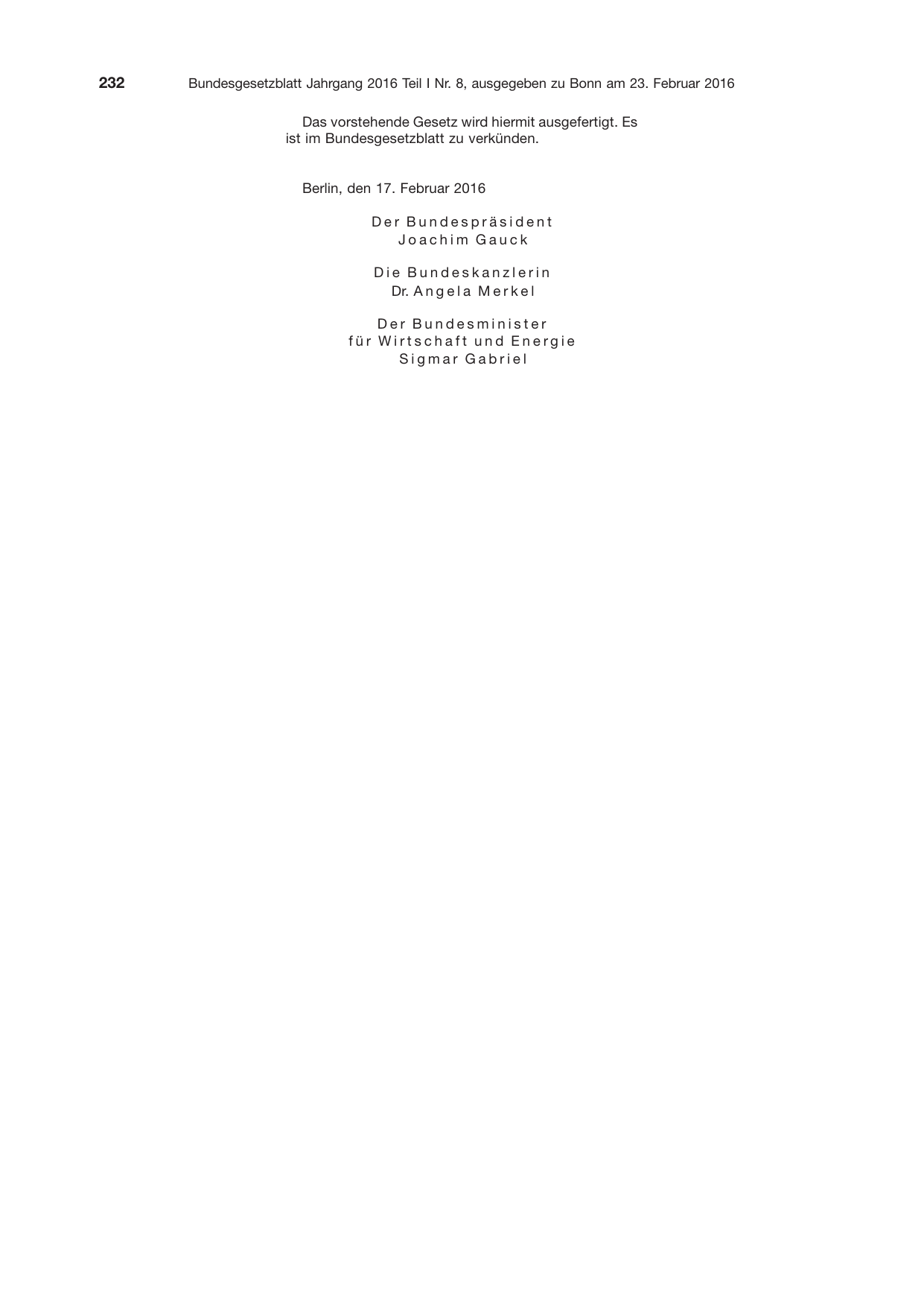 BGBl. 2016, Seite 232 — Originalseite als Abbildung