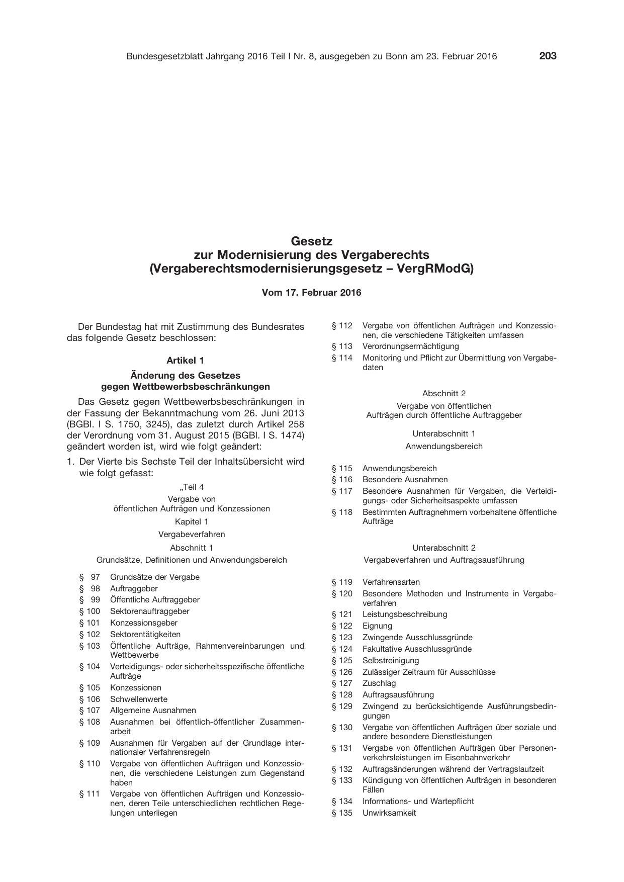 BGBl. 2016, Seite 203 — Originalseite als Abbildung