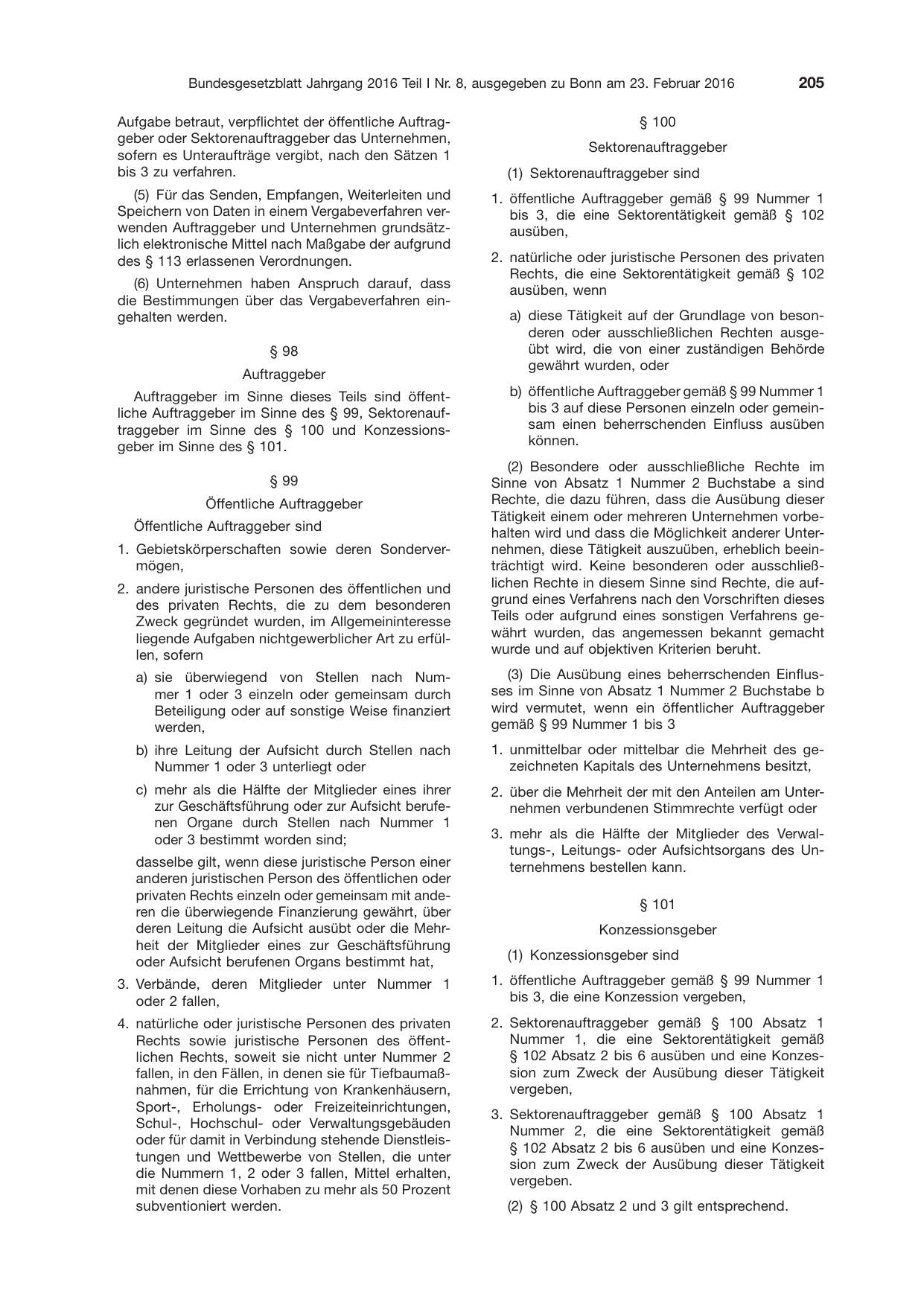 BGBl. 2016, Seite 205 — Originalseite als Abbildung