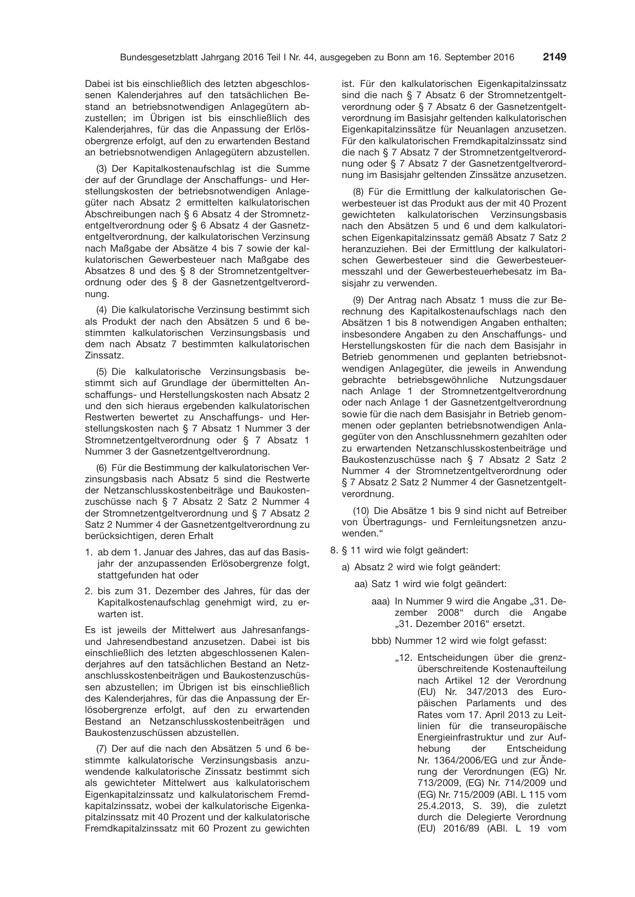 BGBl. 2016, Seite 2149 — Originalseite als Abbildung