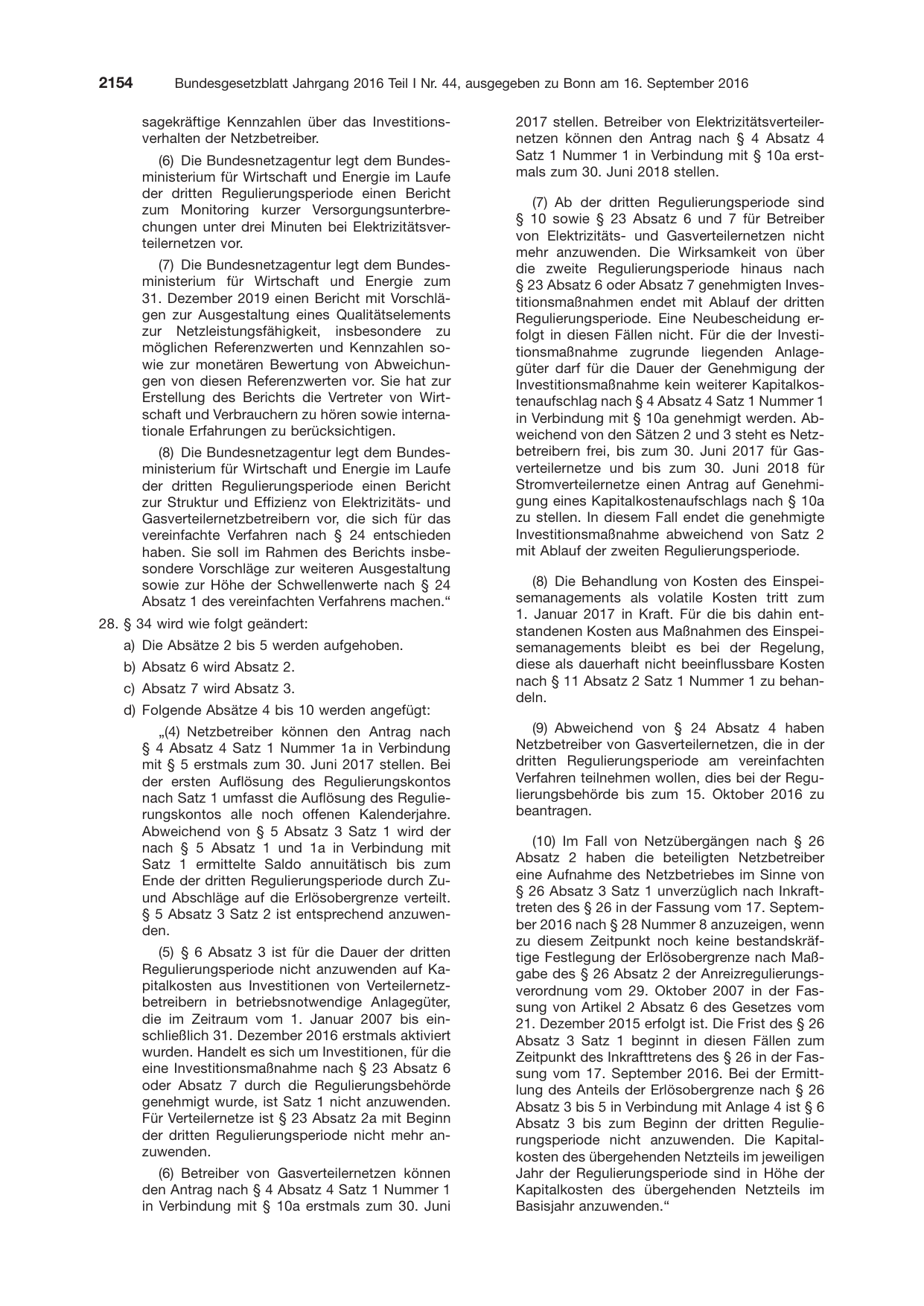 BGBl. 2016, Seite 2154 — Originalseite als Abbildung