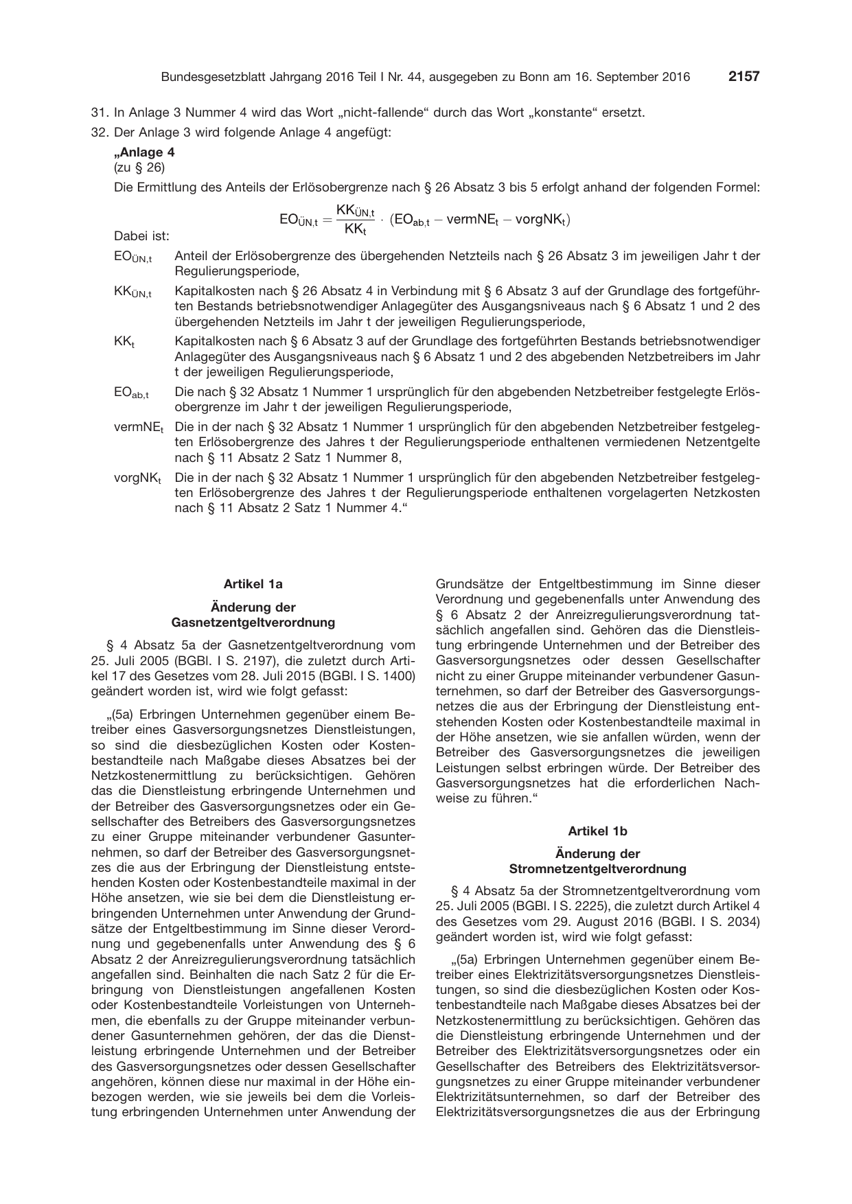 BGBl. 2016, Seite 2157 — Originalseite als Abbildung