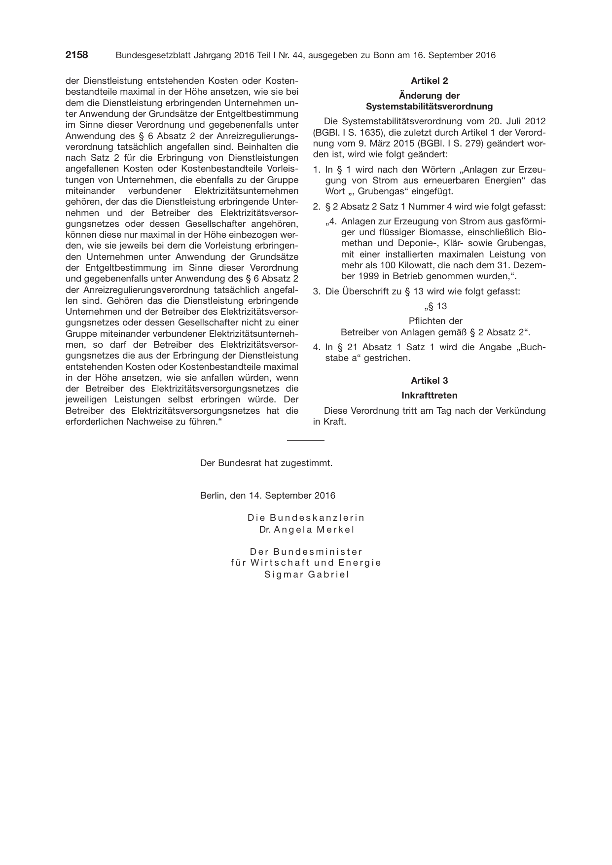 BGBl. 2016, Seite 2158 — Originalseite als Abbildung