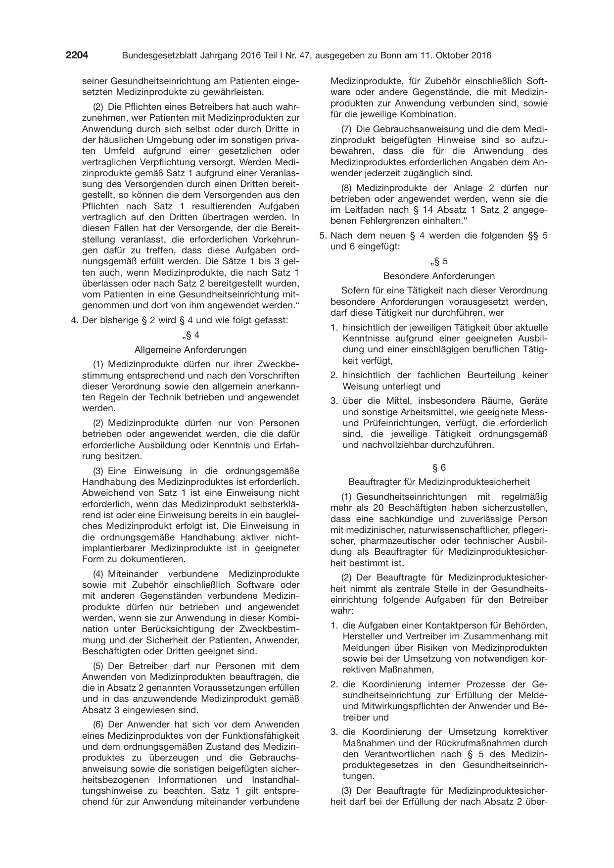 BGBl. 2016, Seite 2204 — Originalseite als Abbildung