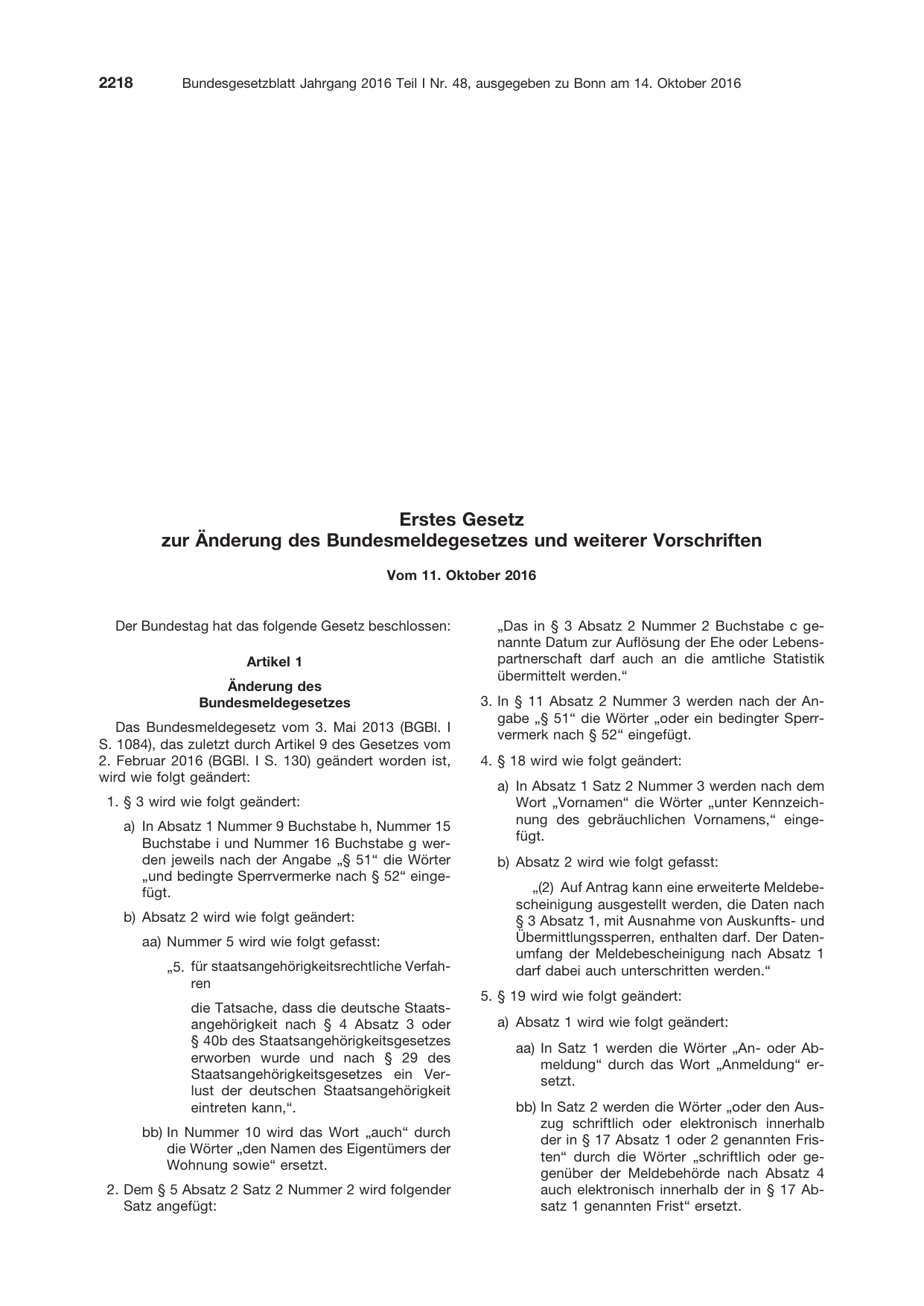 BGBl. 2016, Seite 2218 — Originalseite als Abbildung
