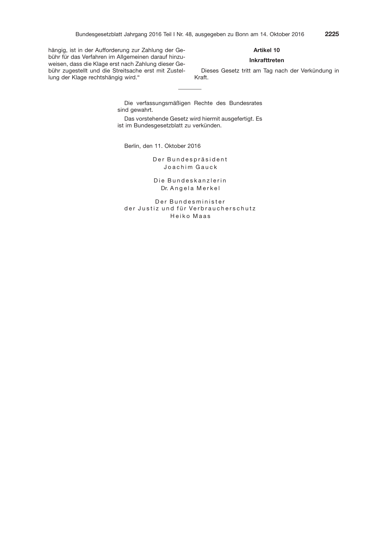 BGBl. 2016, Seite 2225 — Originalseite als Abbildung