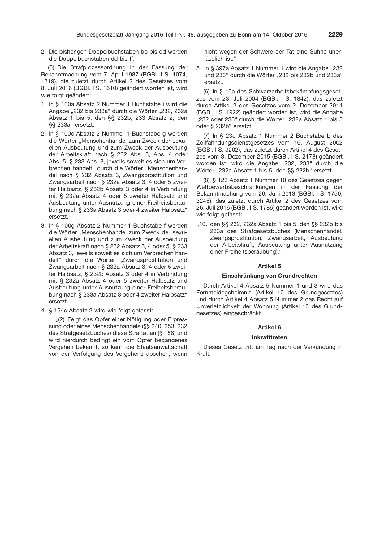 BGBl. 2016, Seite 2229 — Originalseite als Abbildung