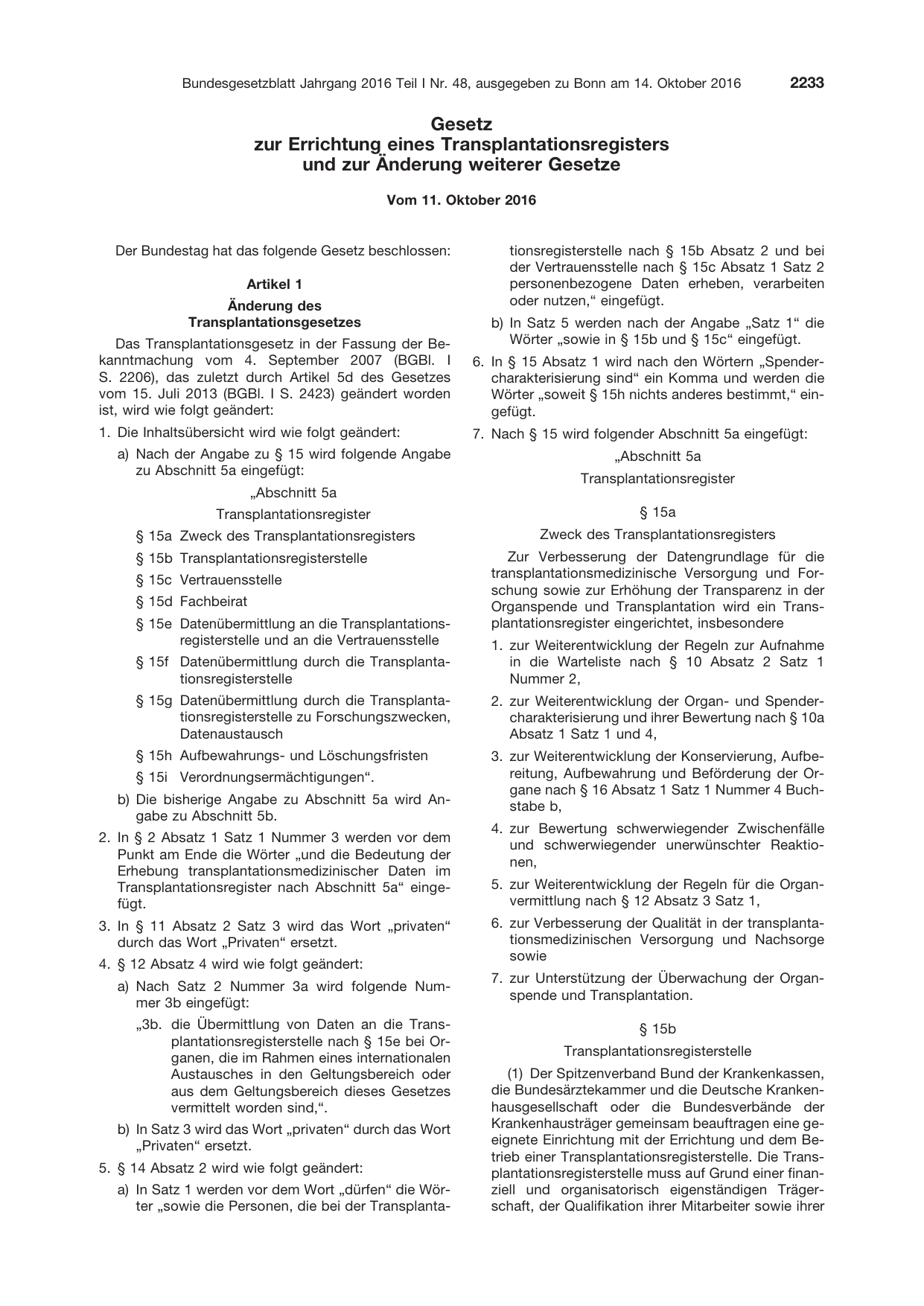 BGBl. 2016, Seite 2233 — Originalseite als Abbildung
