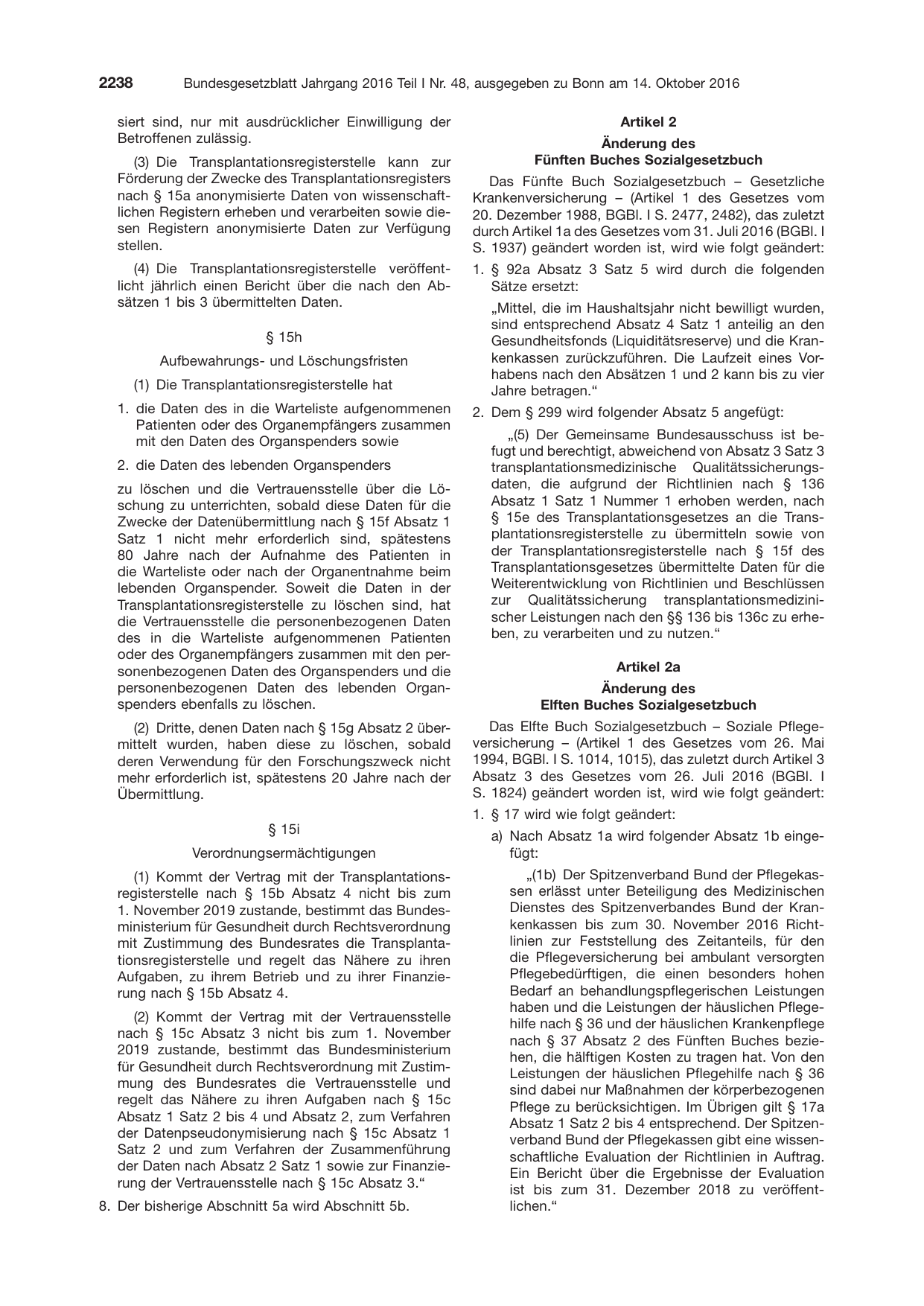 BGBl. 2016, Seite 2238 — Originalseite als Abbildung