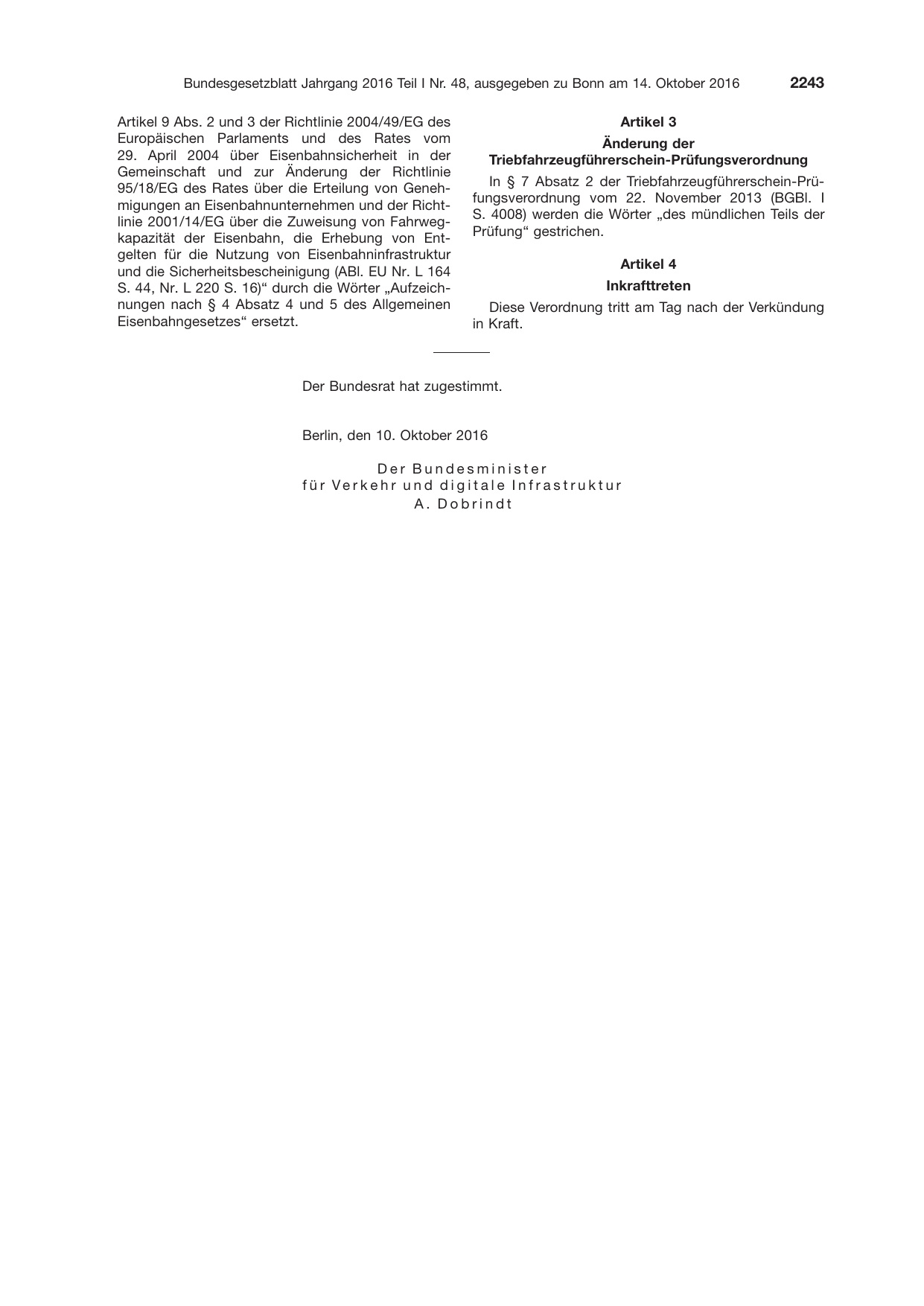 BGBl. 2016, Seite 2243 — Originalseite als Abbildung