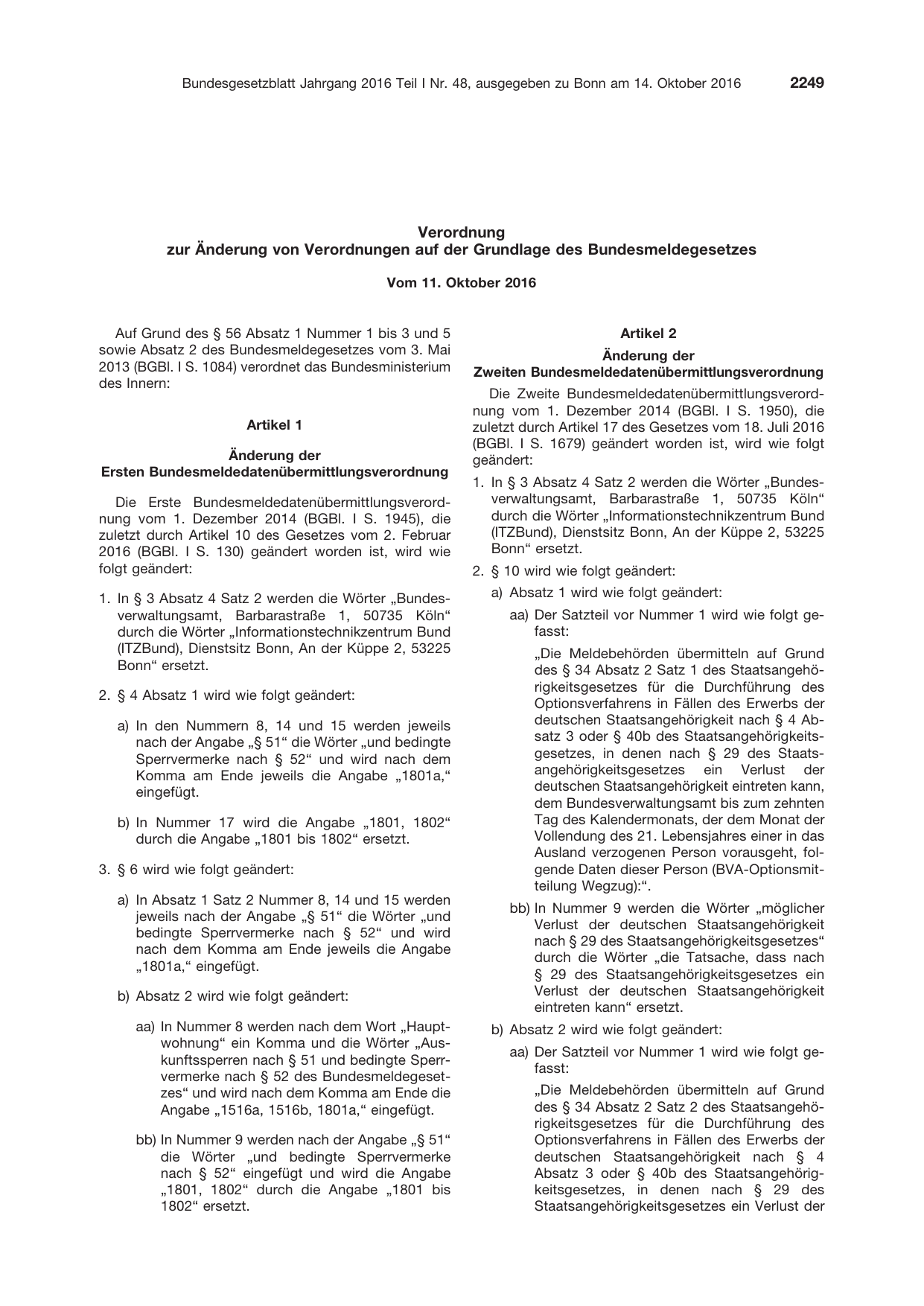 BGBl. 2016, Seite 2249 — Originalseite als Abbildung