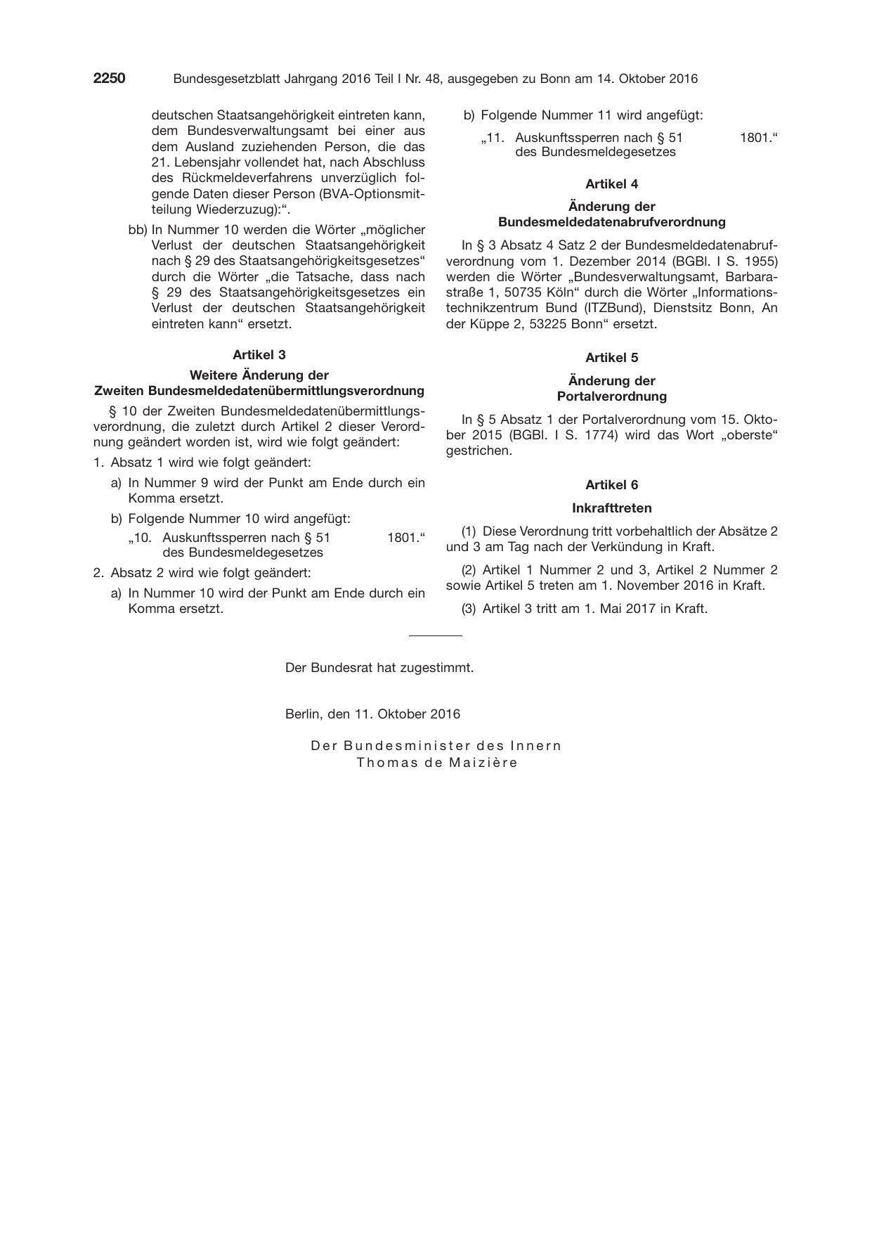 BGBl. 2016, Seite 2250 — Originalseite als Abbildung
