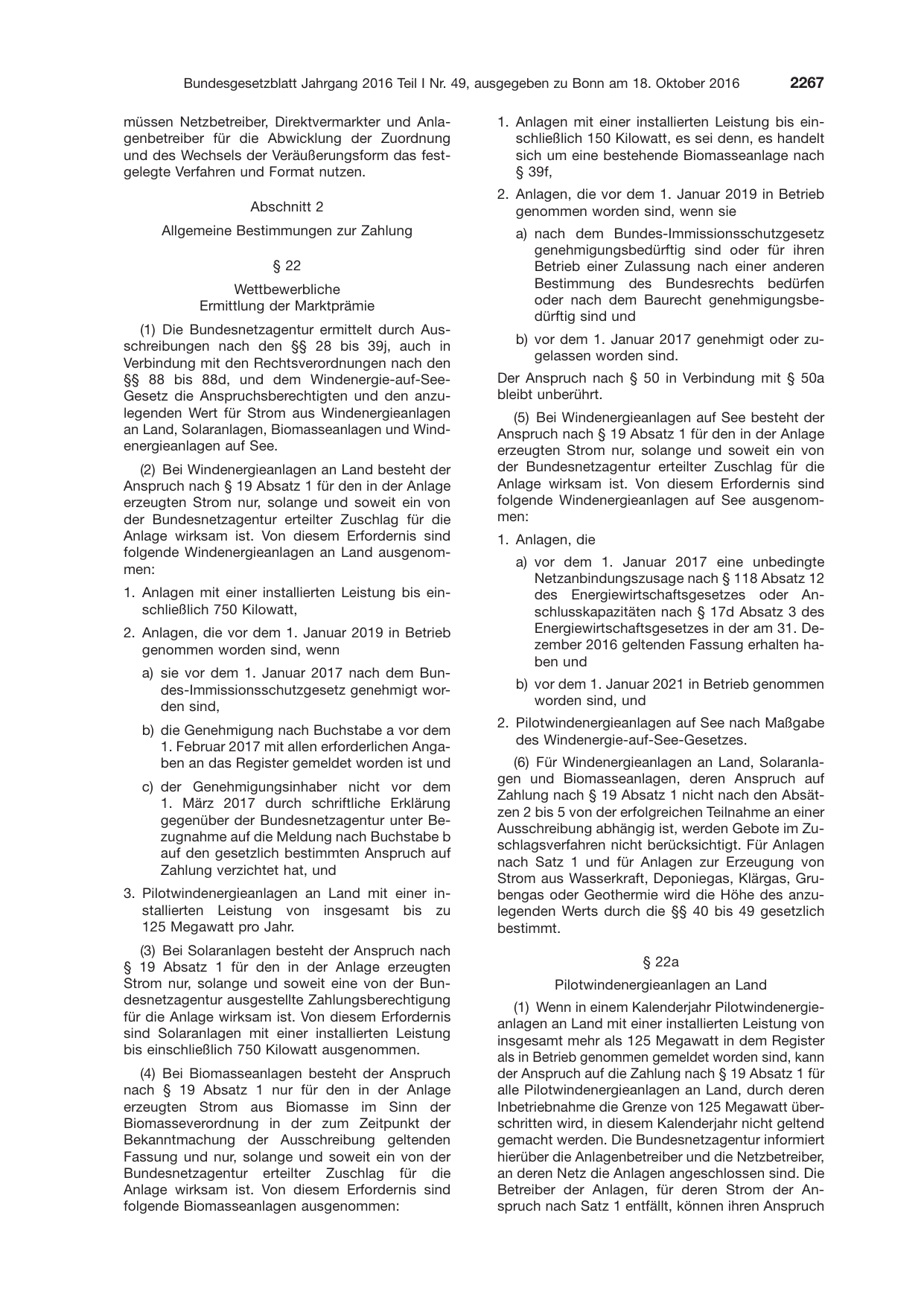 BGBl. 2016, Seite 2267 — Originalseite als Abbildung