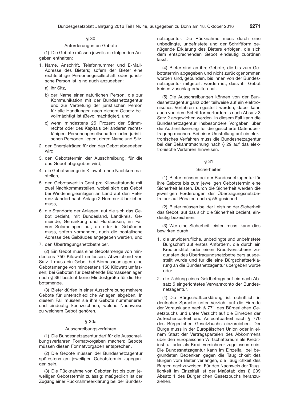BGBl. 2016, Seite 2271 — Originalseite als Abbildung