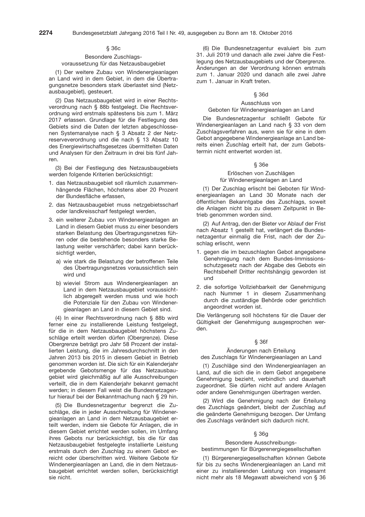 BGBl. 2016, Seite 2274 — Originalseite als Abbildung