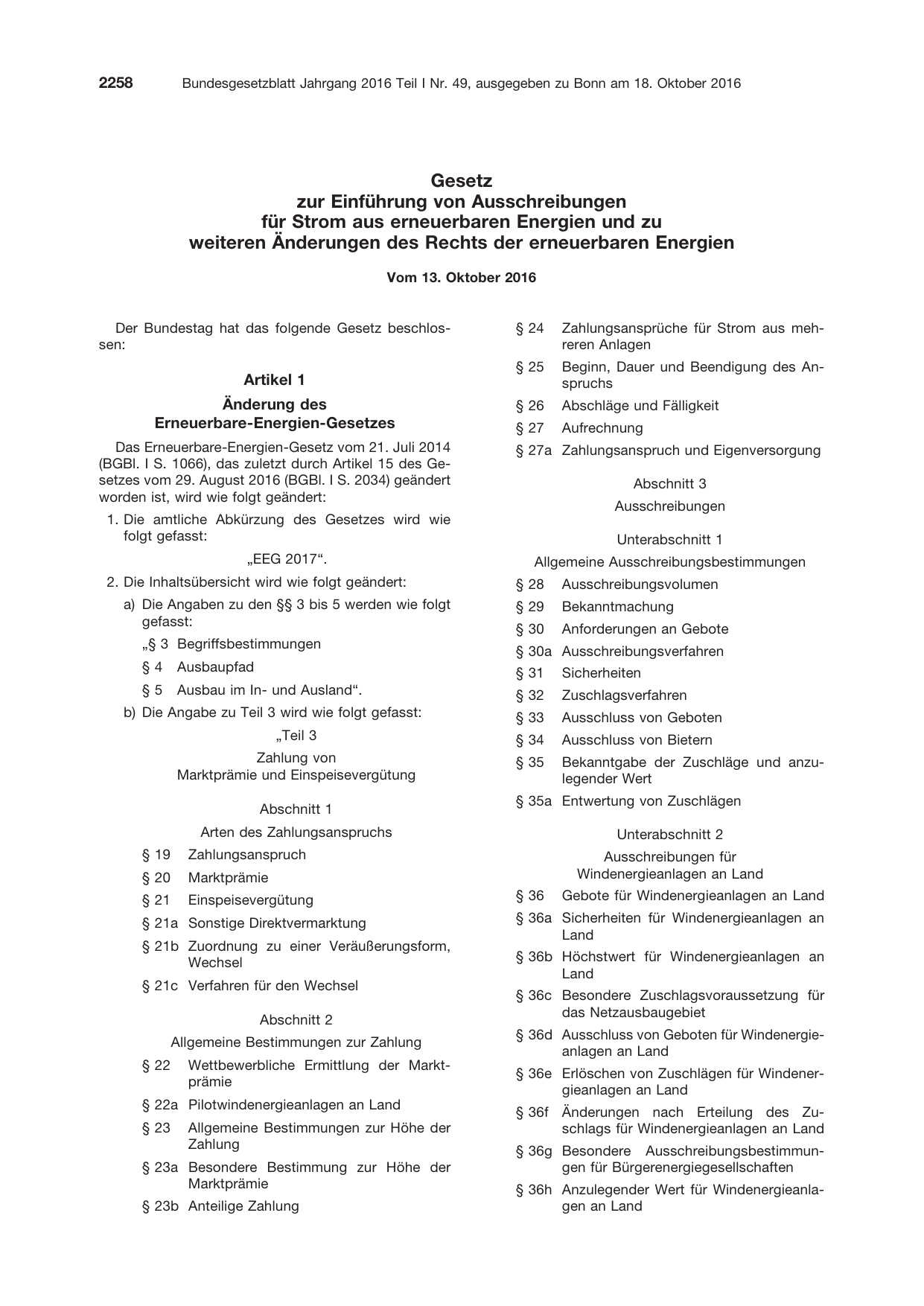 BGBl. 2016, Seite 2258 — Originalseite als Abbildung