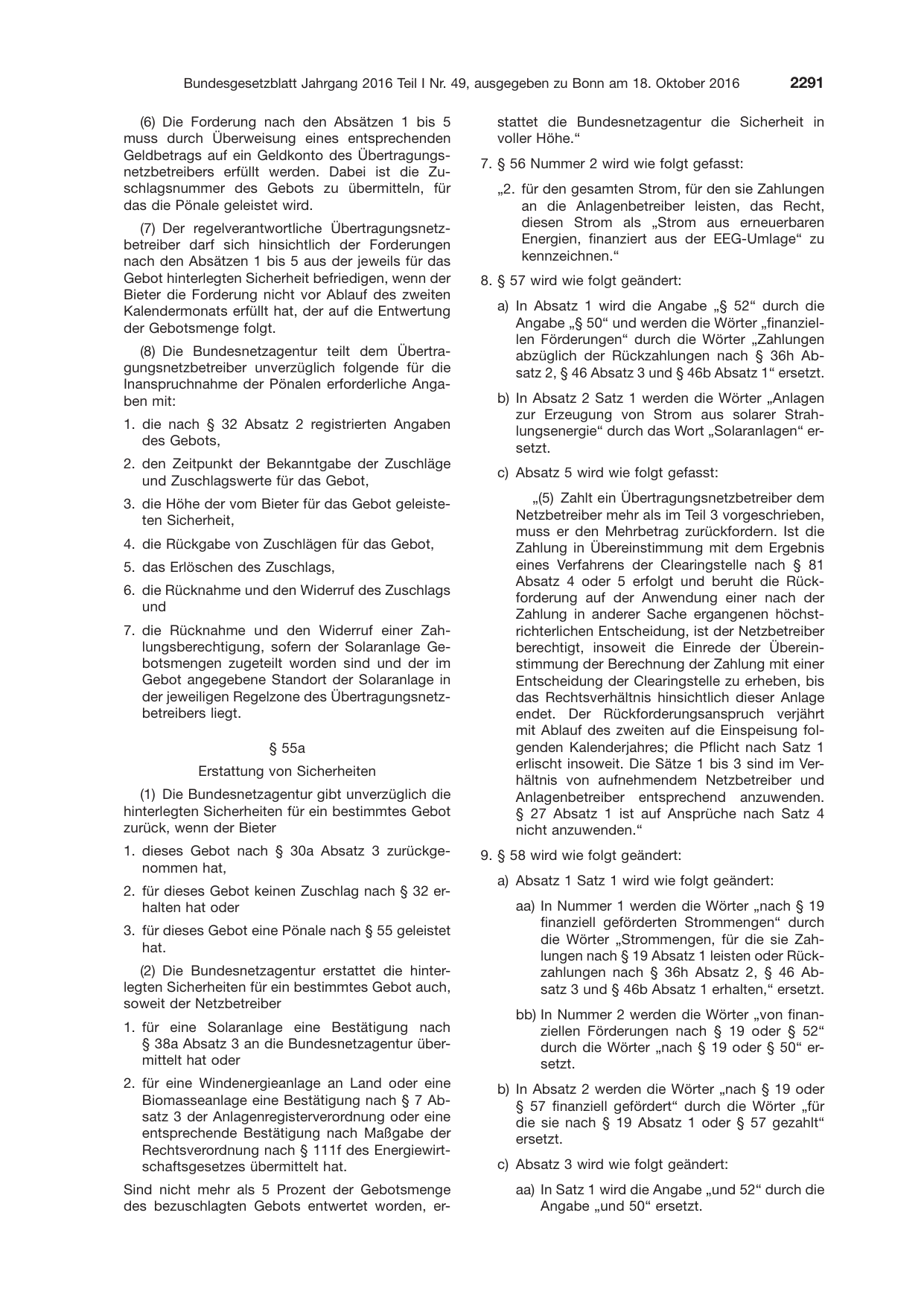 BGBl. 2016, Seite 2291 — Originalseite als Abbildung