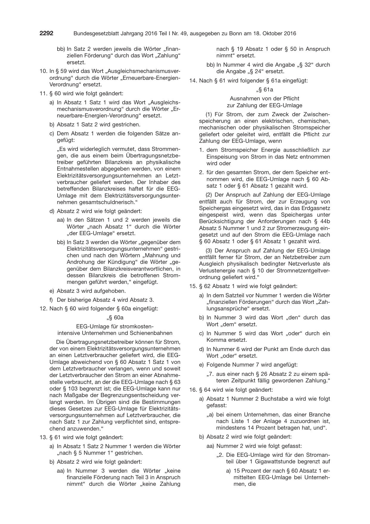 BGBl. 2016, Seite 2292 — Originalseite als Abbildung