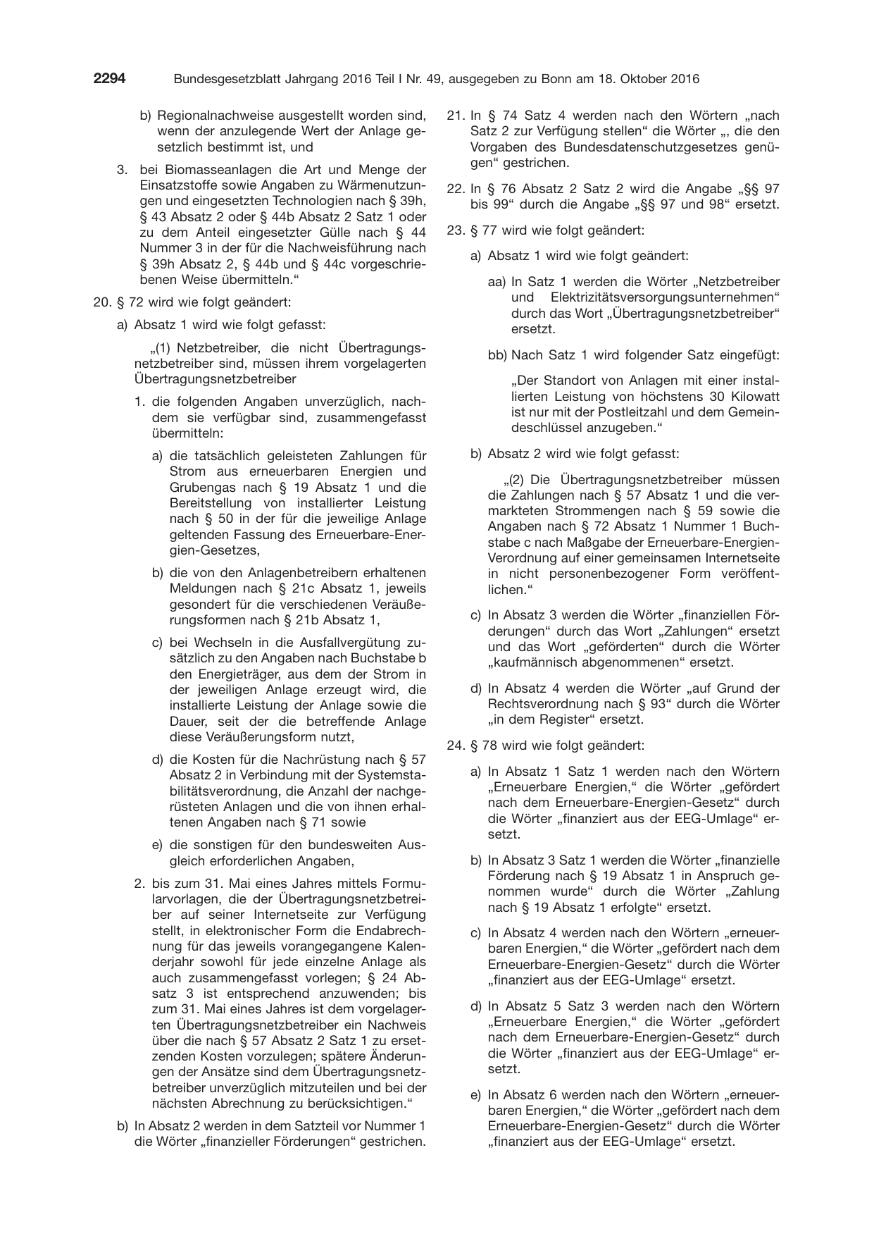 BGBl. 2016, Seite 2294 — Originalseite als Abbildung
