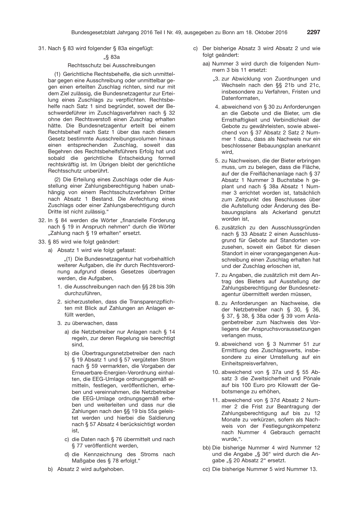 BGBl. 2016, Seite 2297 — Originalseite als Abbildung