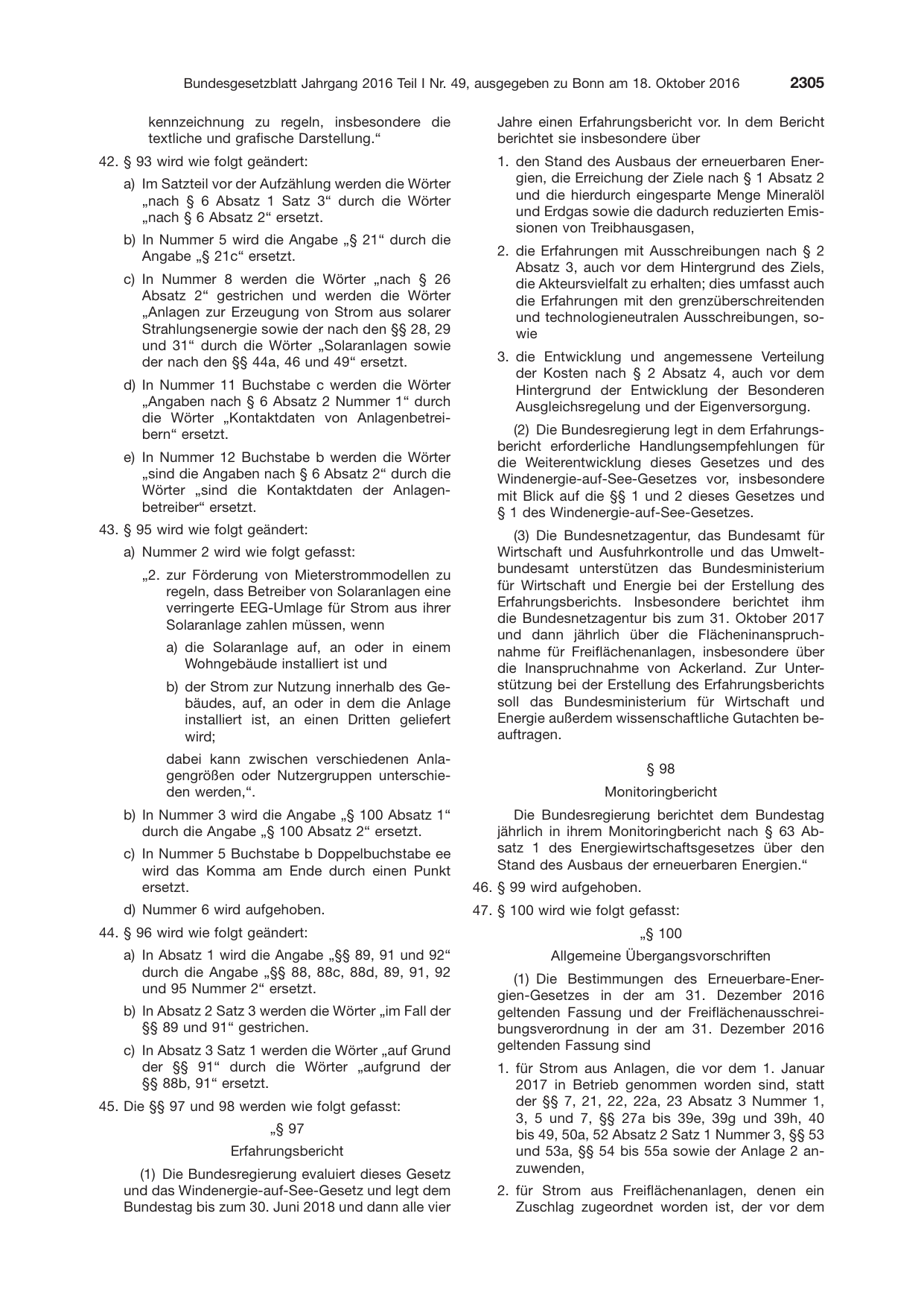 BGBl. 2016, Seite 2305 — Originalseite als Abbildung