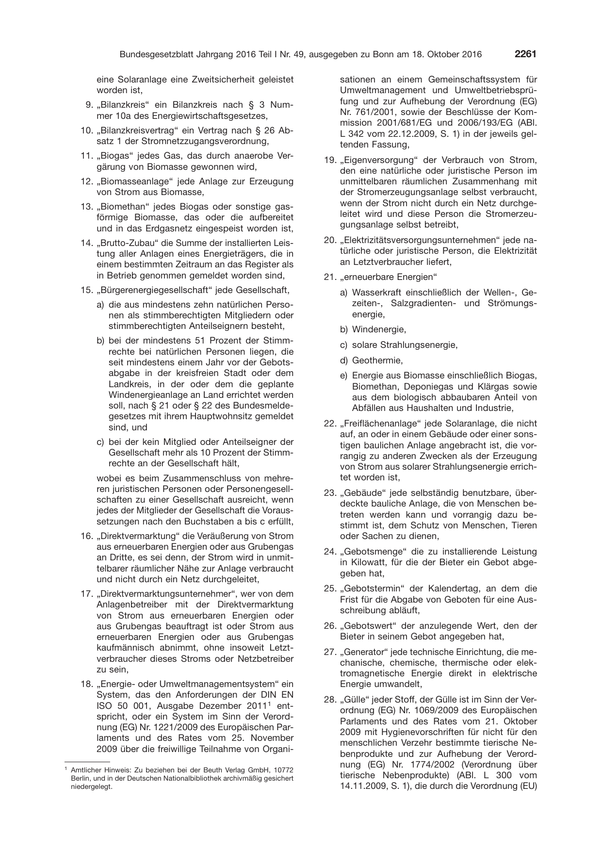 BGBl. 2016, Seite 2261 — Originalseite als Abbildung