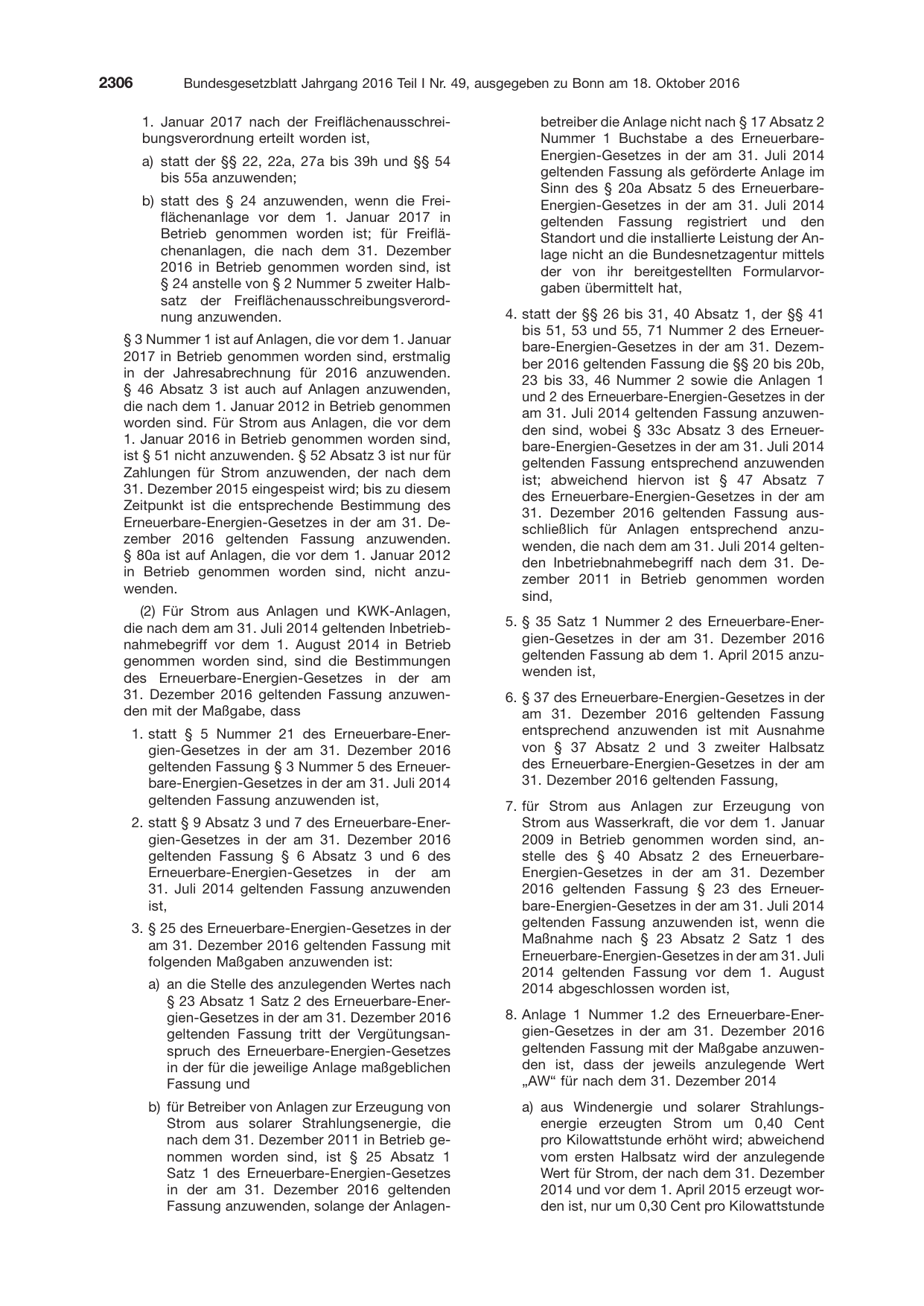 BGBl. 2016, Seite 2306 — Originalseite als Abbildung
