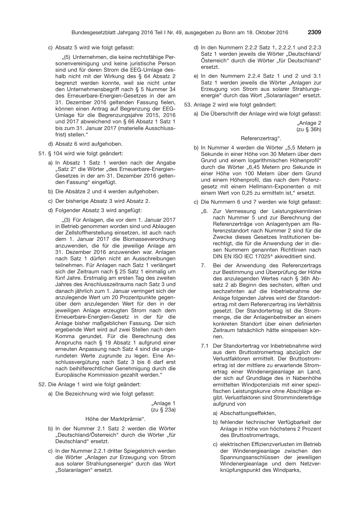 BGBl. 2016, Seite 2309 — Originalseite als Abbildung