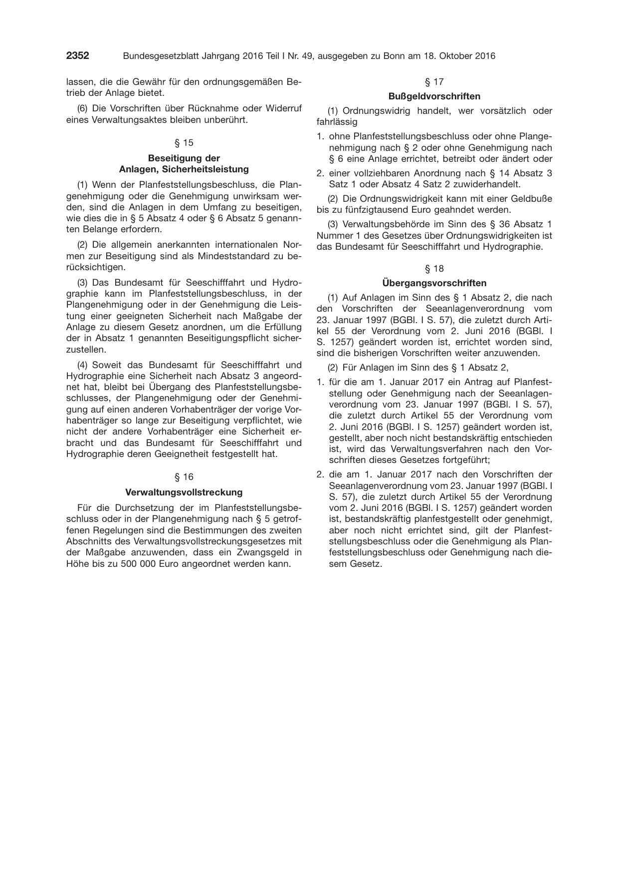BGBl. 2016, Seite 2352 — Originalseite als Abbildung