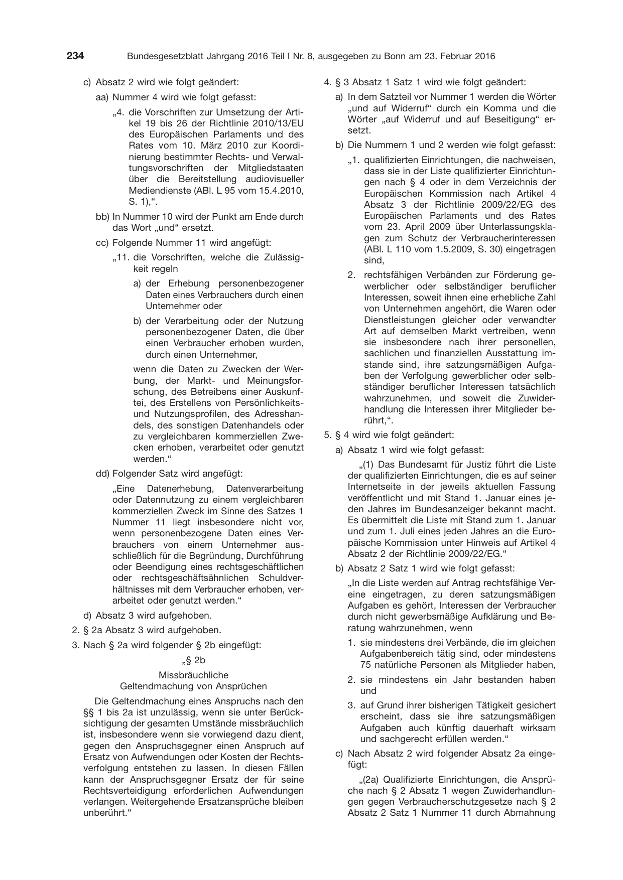 BGBl. 2016, Seite 234 — Originalseite als Abbildung