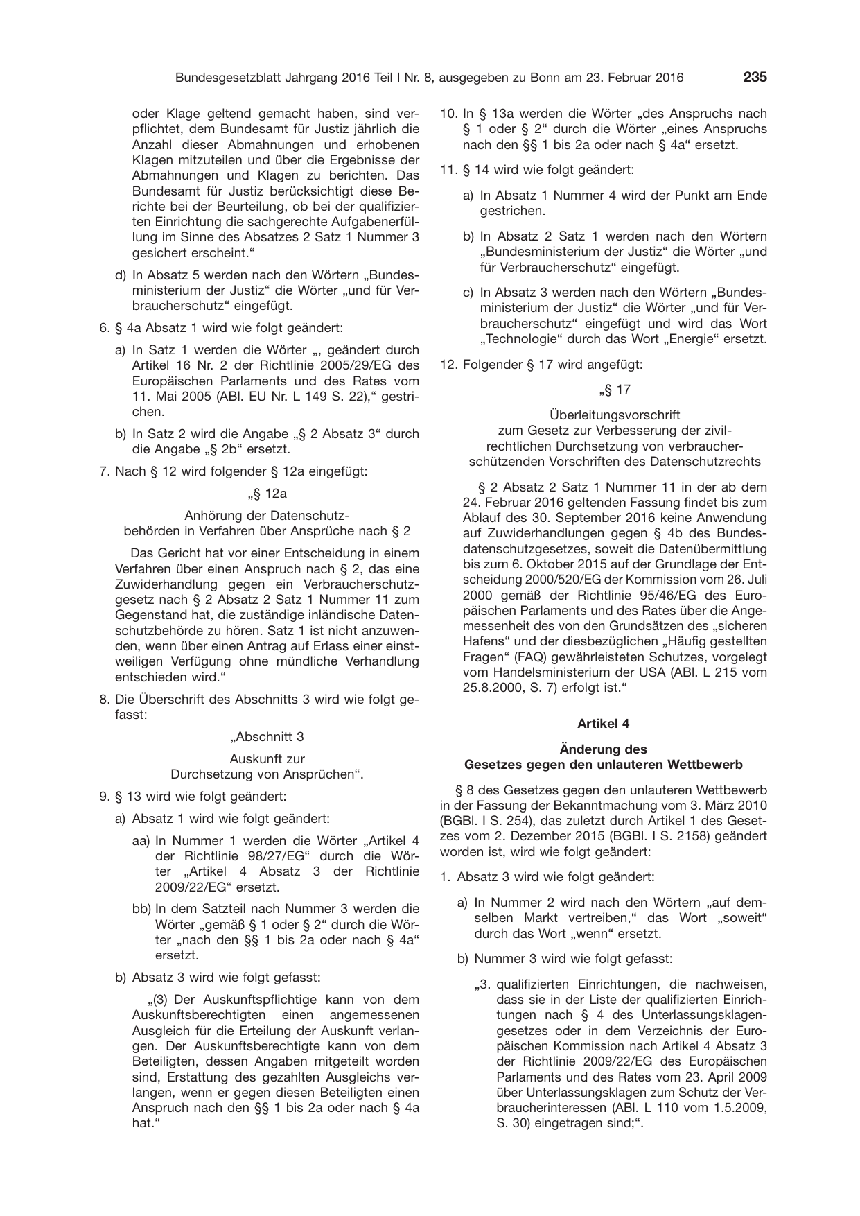 BGBl. 2016, Seite 235 — Originalseite als Abbildung