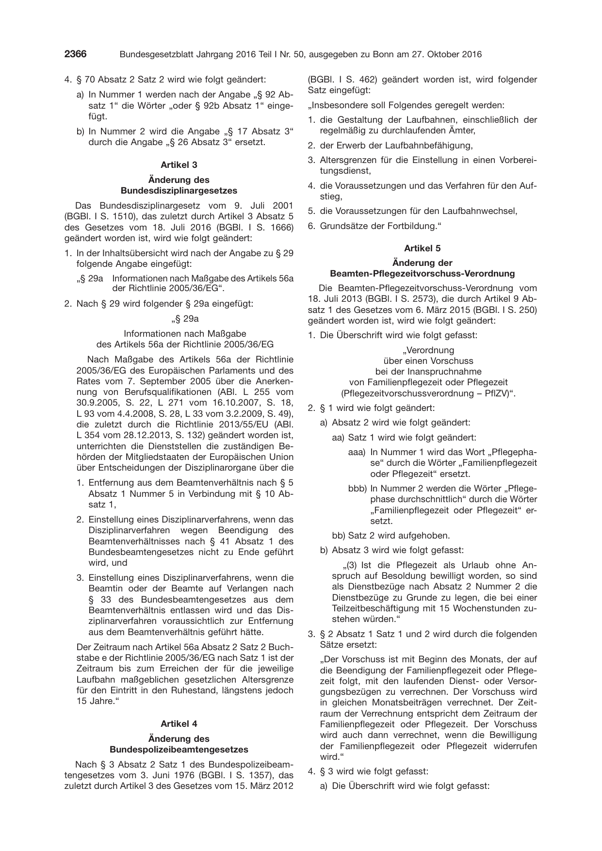 BGBl. 2016, Seite 2366 — Originalseite als Abbildung