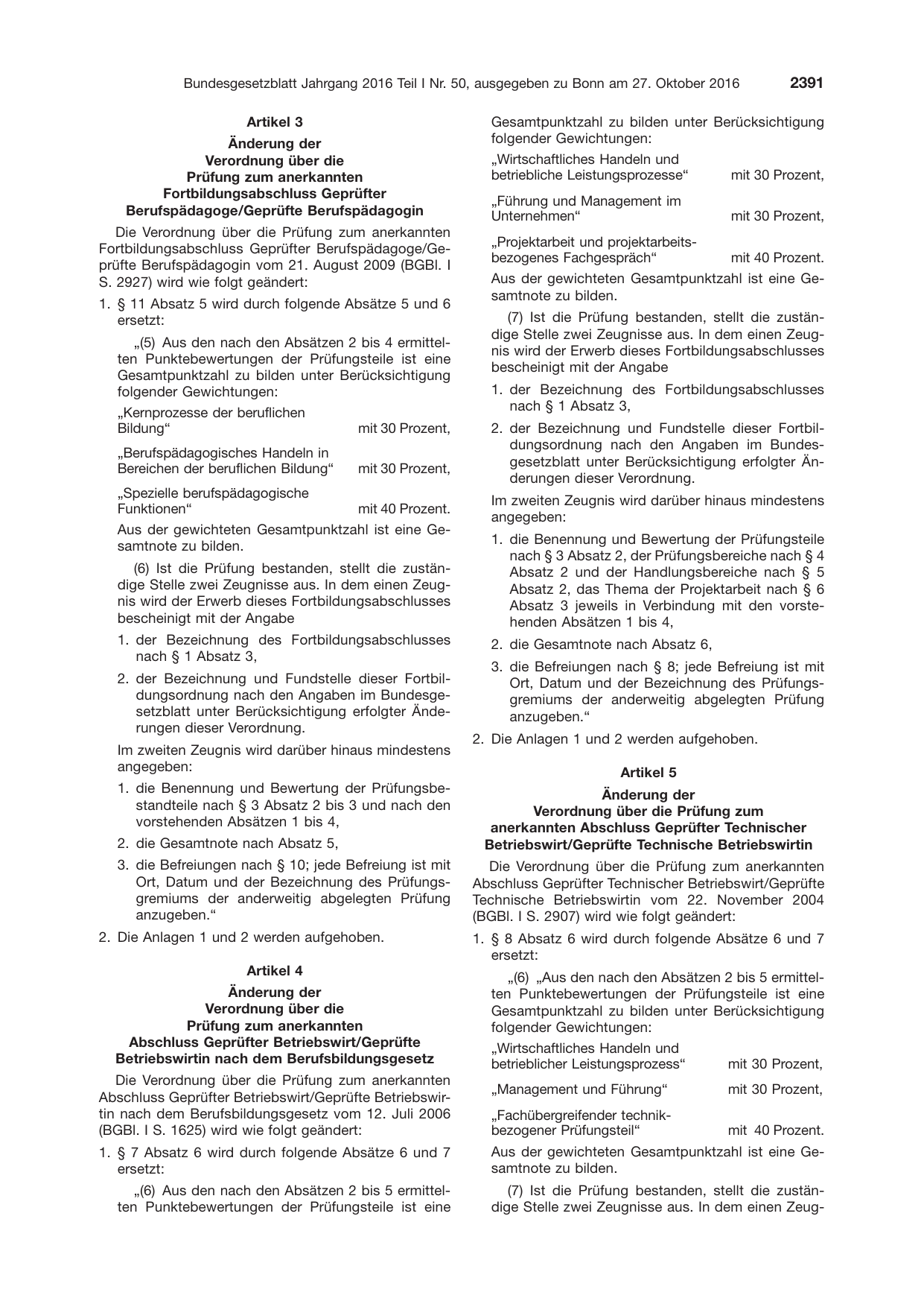 BGBl. 2016, Seite 2391 — Originalseite als Abbildung