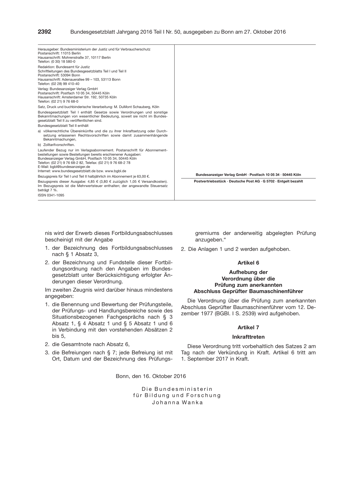 BGBl. 2016, Seite 2392 — Originalseite als Abbildung
