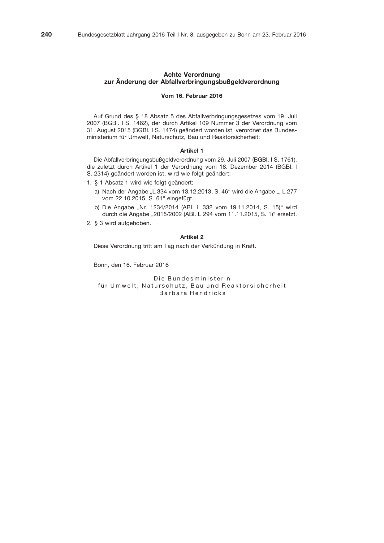 BGBl. 2016, Seite 240 — Originalseite als Abbildung