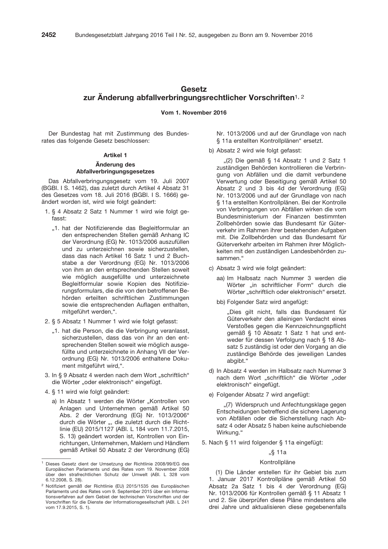 BGBl. 2016, Seite 2452 — Originalseite als Abbildung