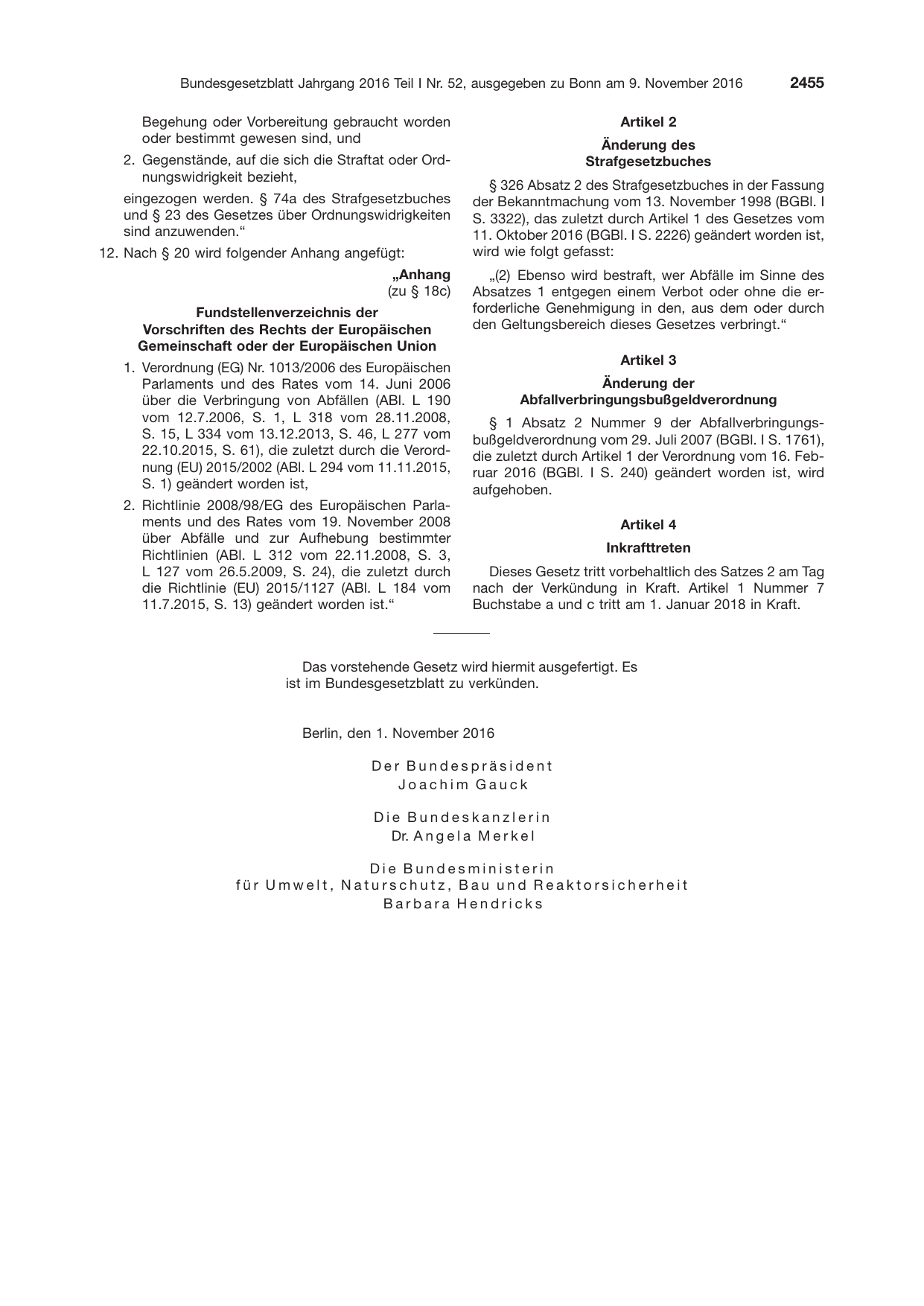 BGBl. 2016, Seite 2455 — Originalseite als Abbildung