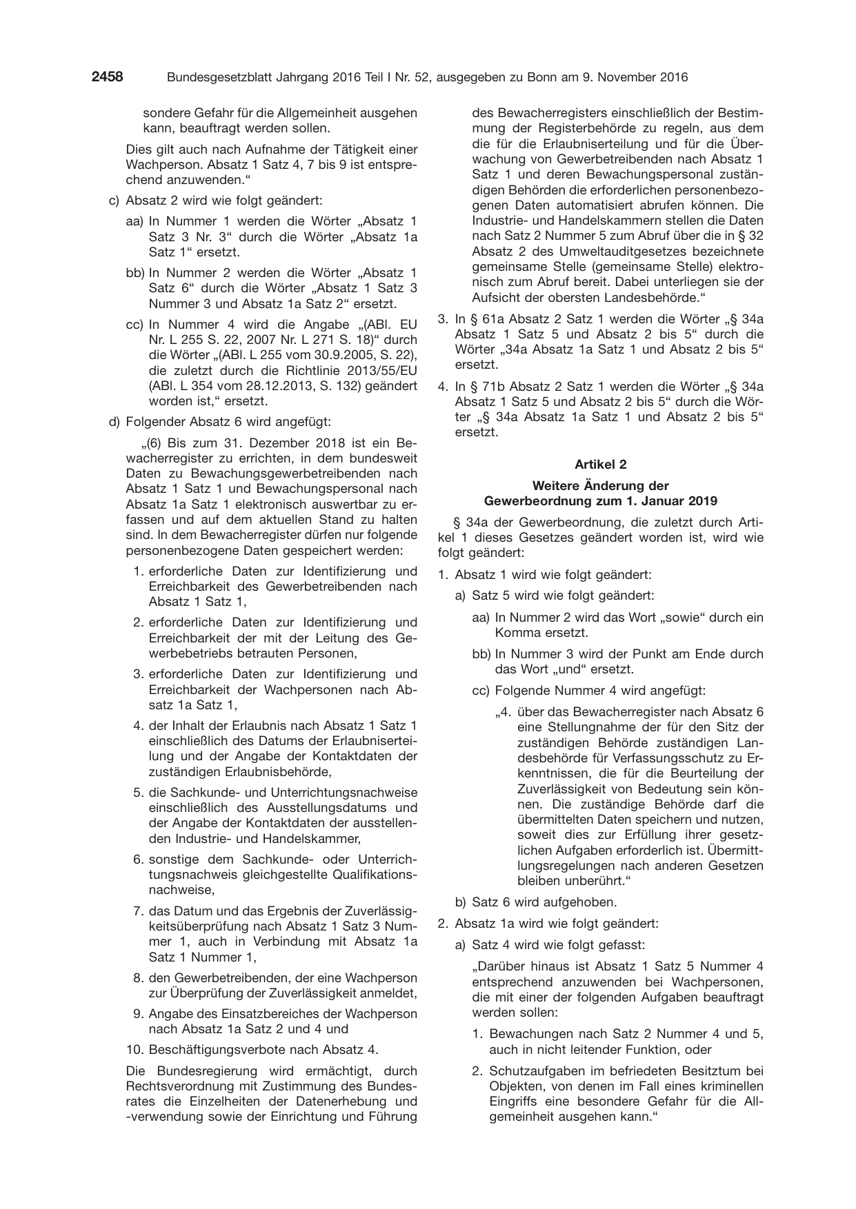 BGBl. 2016, Seite 2458 — Originalseite als Abbildung