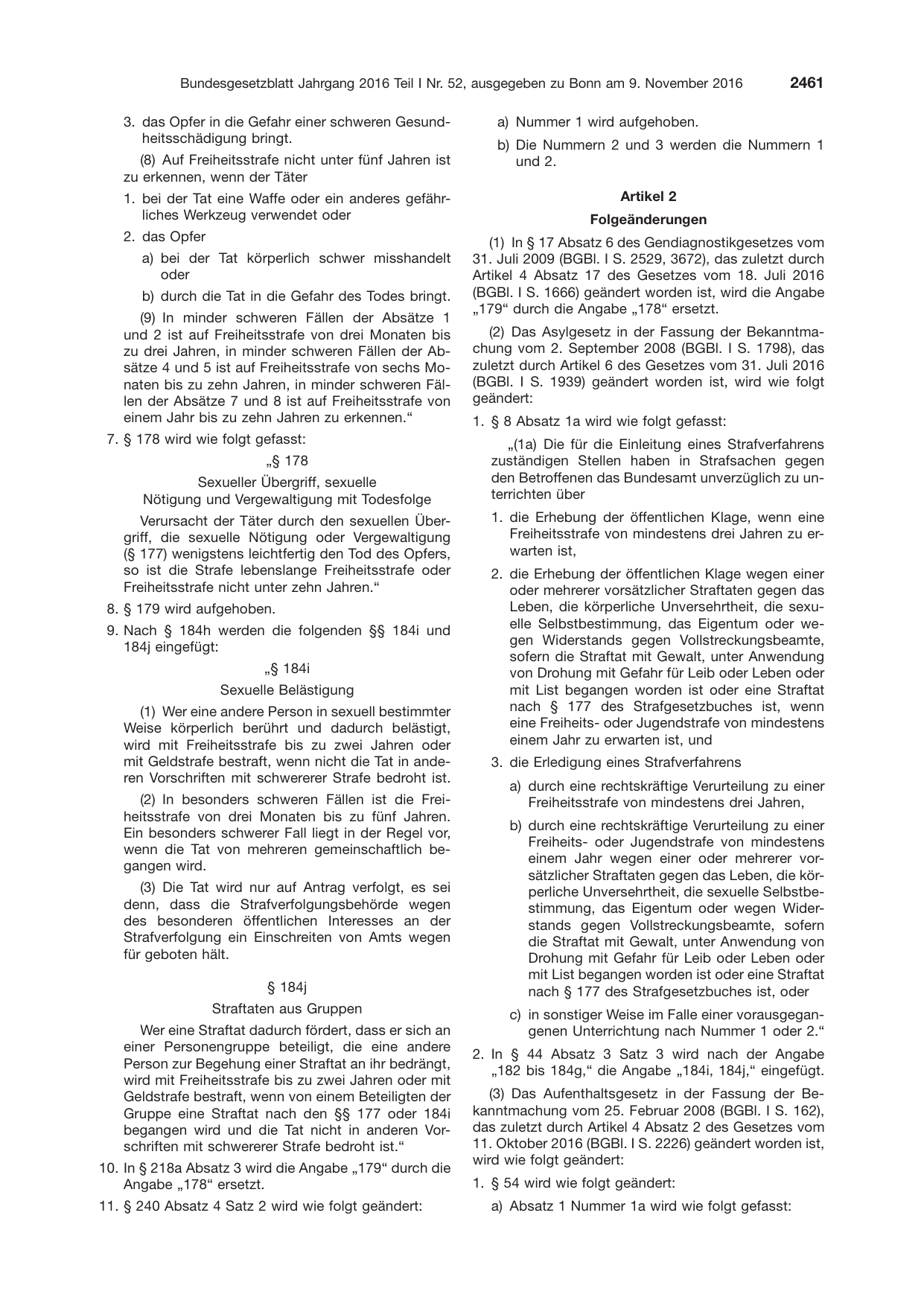 BGBl. 2016, Seite 2461 — Originalseite als Abbildung