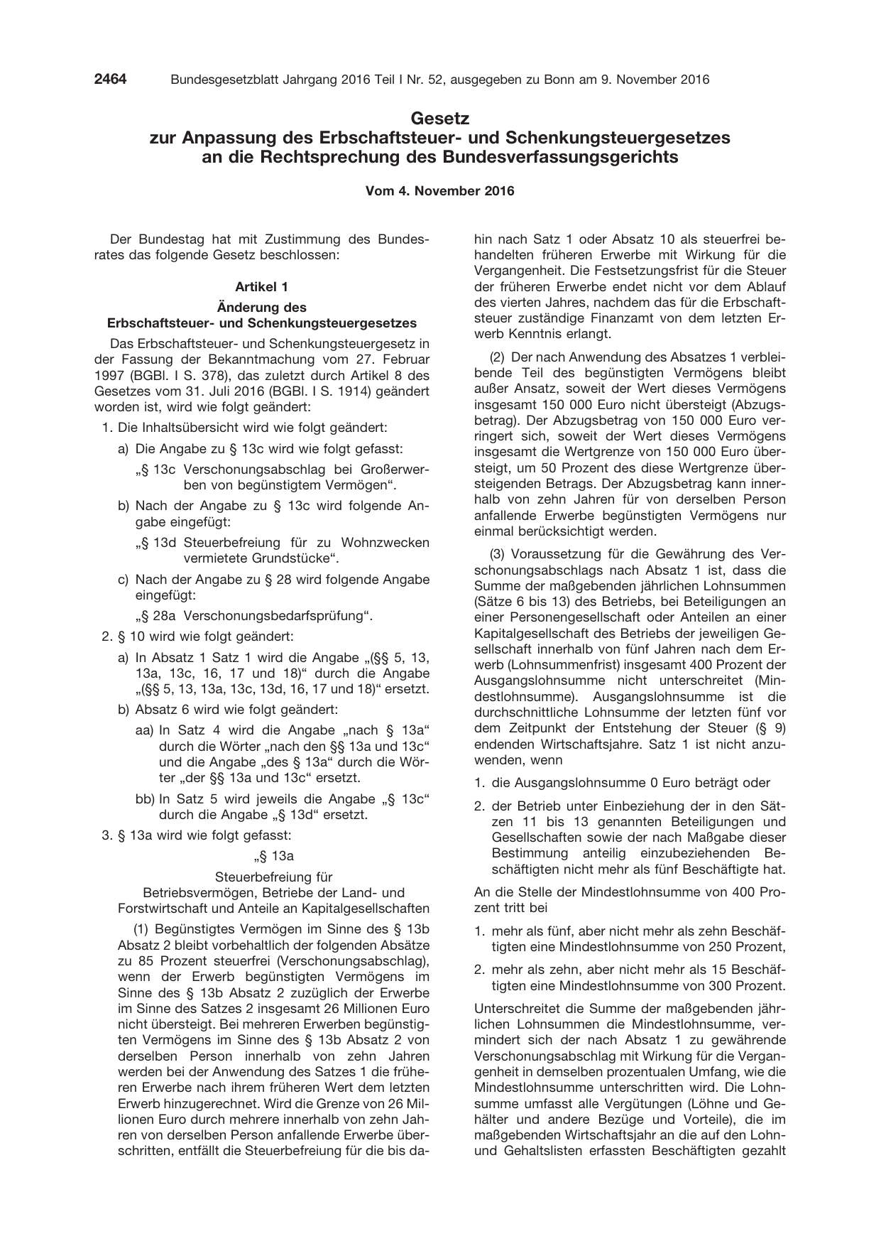 BGBl. 2016, Seite 2464 — Originalseite als Abbildung
