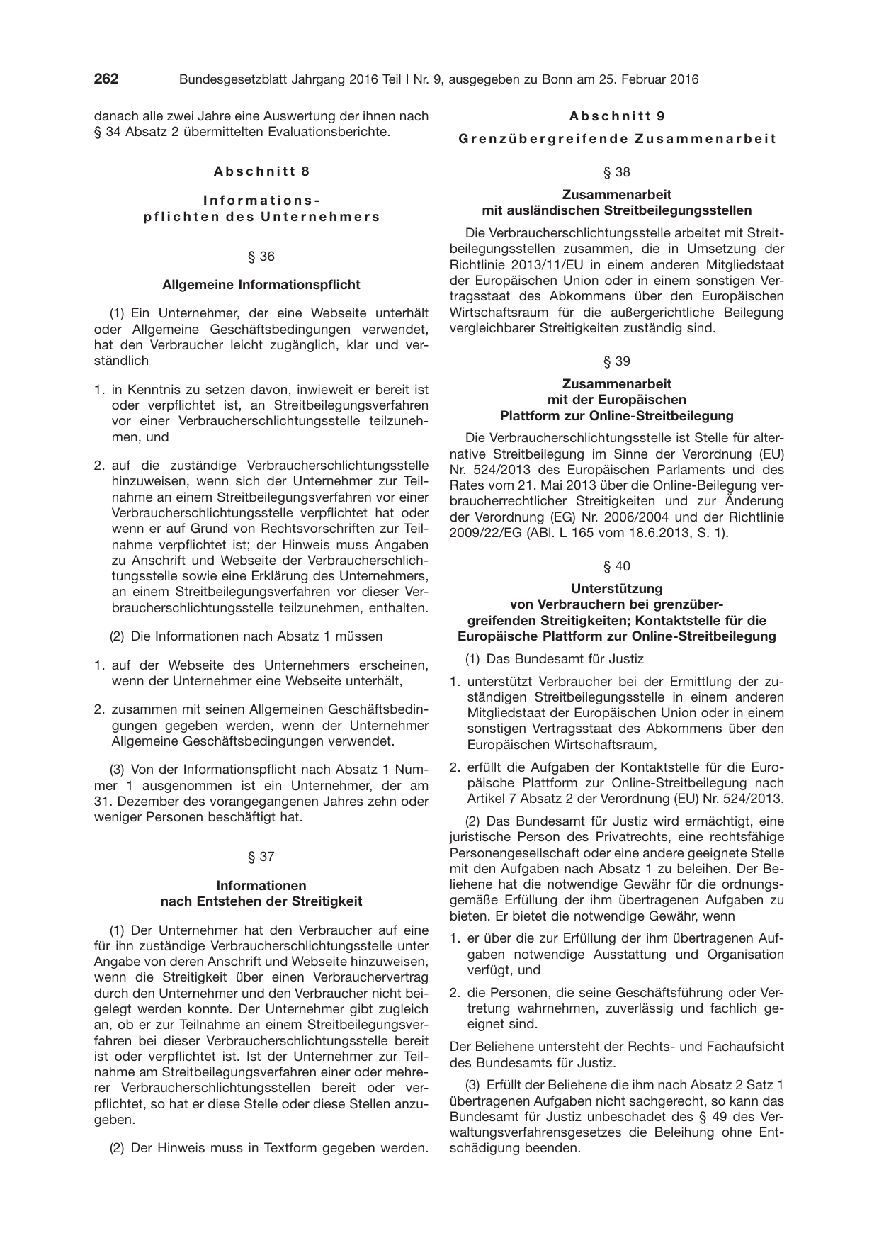 BGBl. 2016, Seite 262 — Originalseite als Abbildung