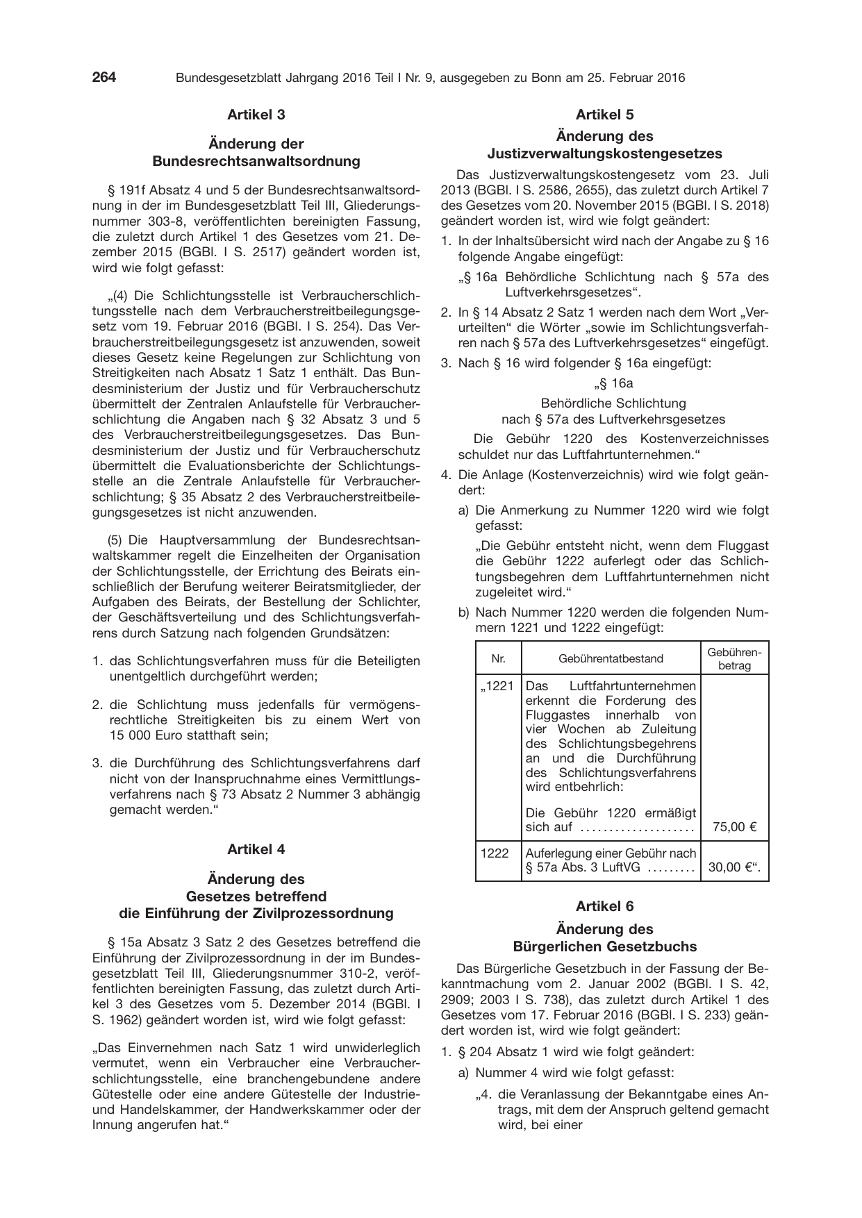 BGBl. 2016, Seite 264 — Originalseite als Abbildung