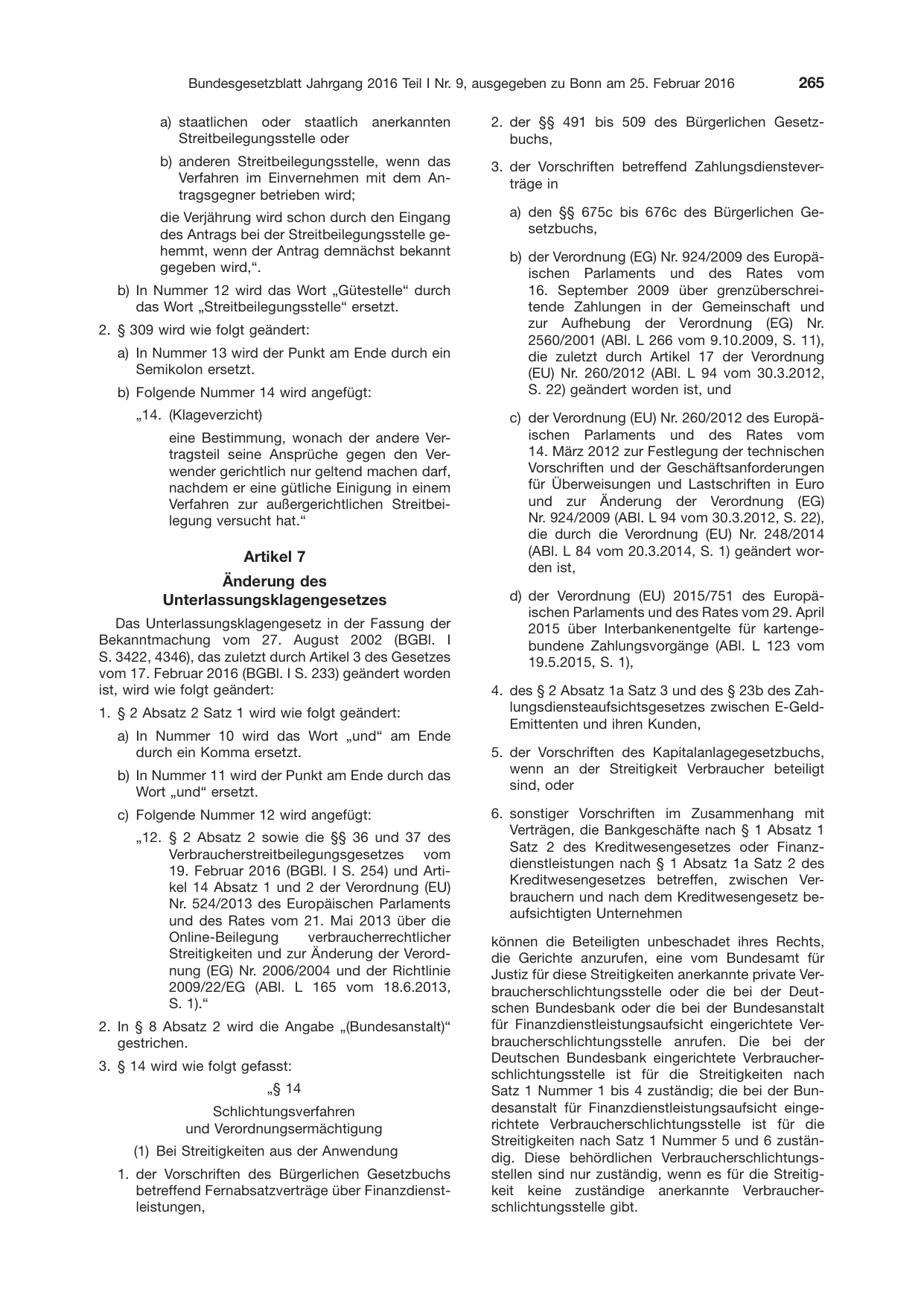 BGBl. 2016, Seite 265 — Originalseite als Abbildung