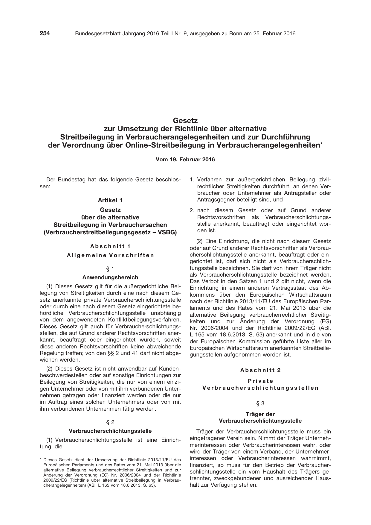 BGBl. 2016, Seite 254 — Originalseite als Abbildung